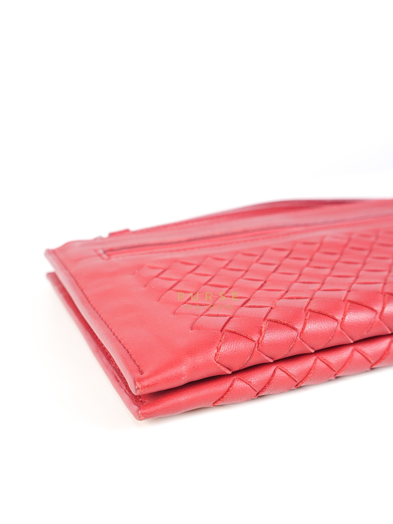 Wristlet Pouch in Red Intrecciato Leather | Purse Maison Luxury Bags Shop