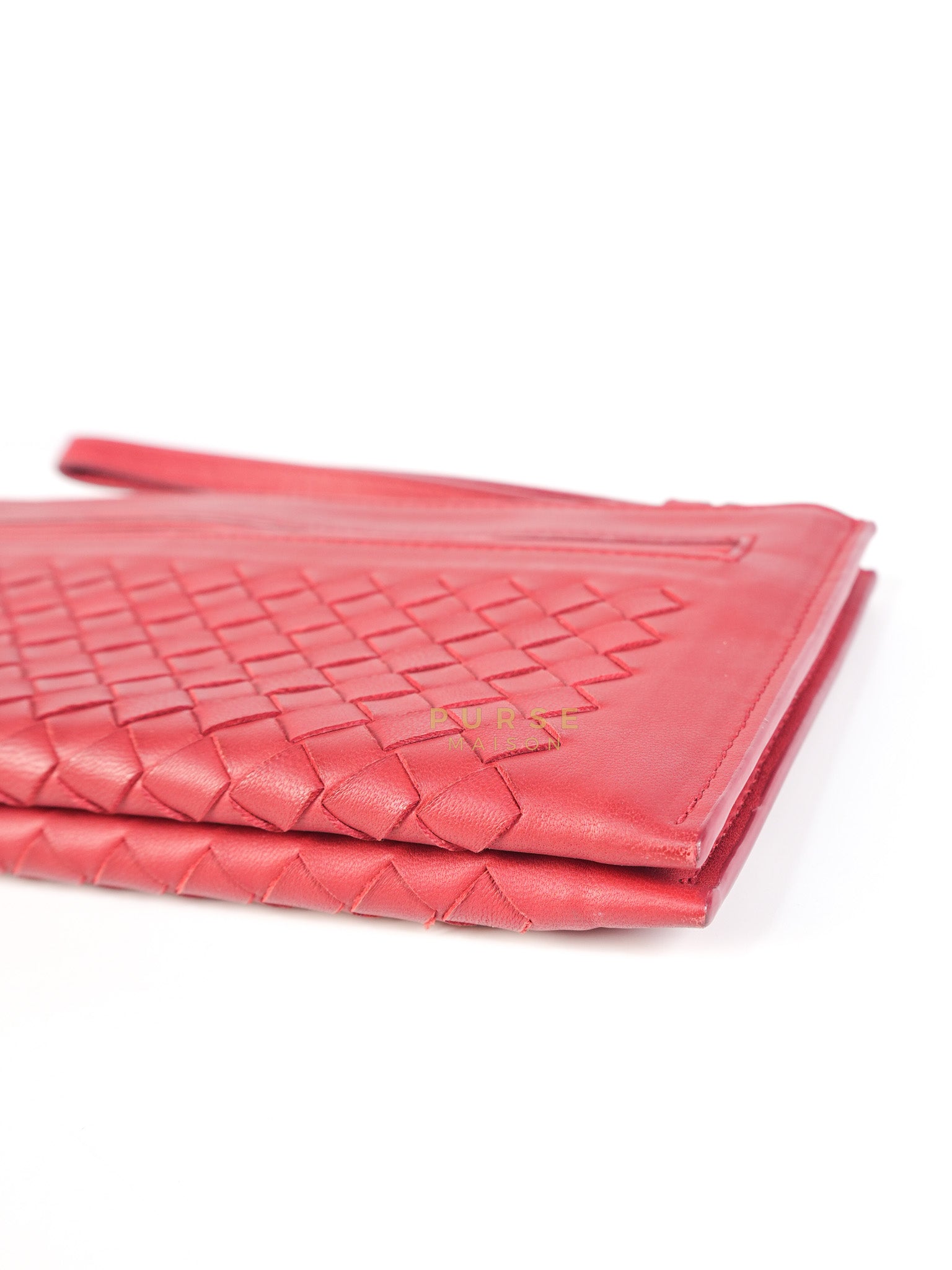 Wristlet Pouch in Red Intrecciato Leather | Purse Maison Luxury Bags Shop