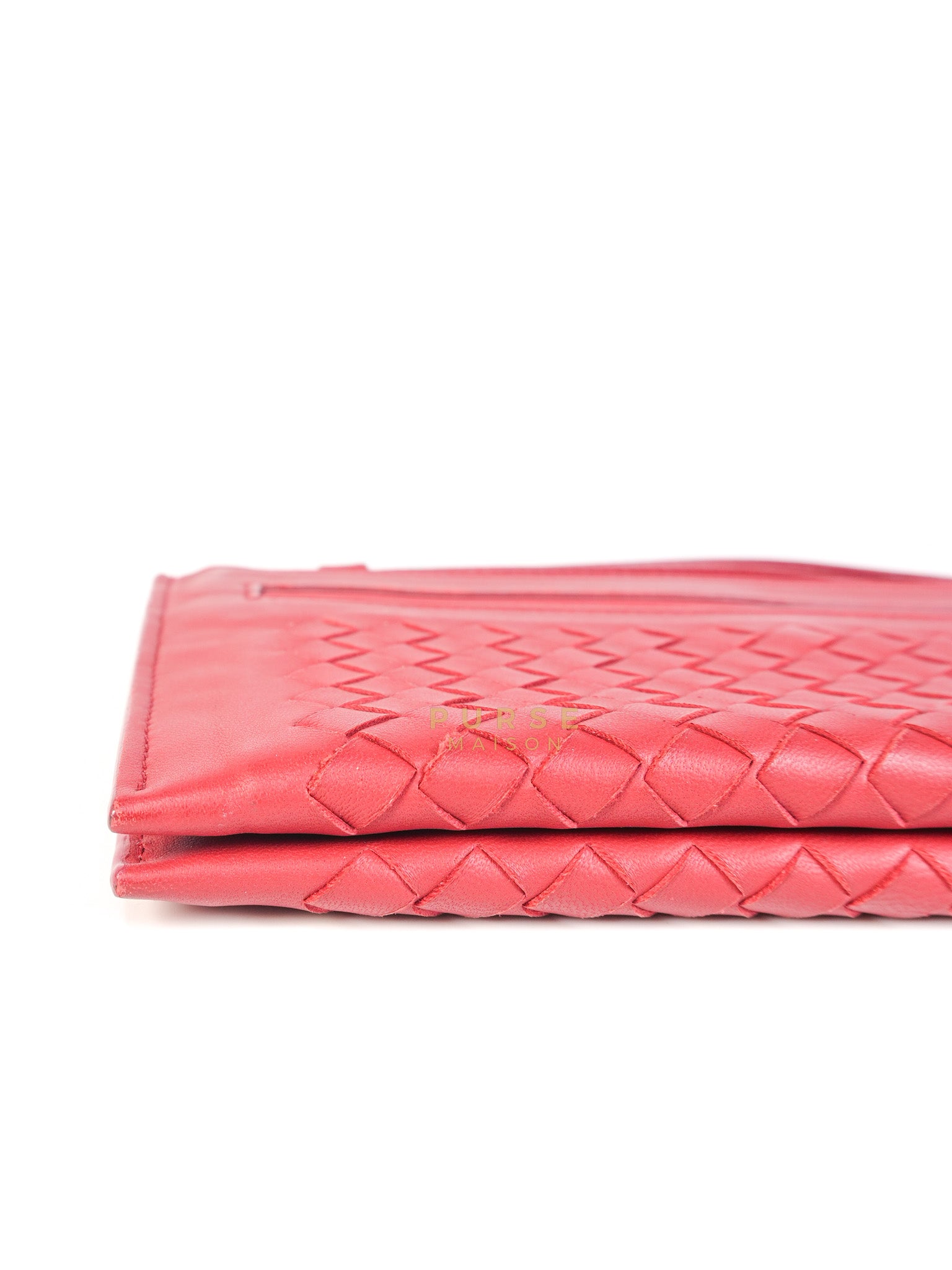 Wristlet Pouch in Red Intrecciato Leather | Purse Maison Luxury Bags Shop