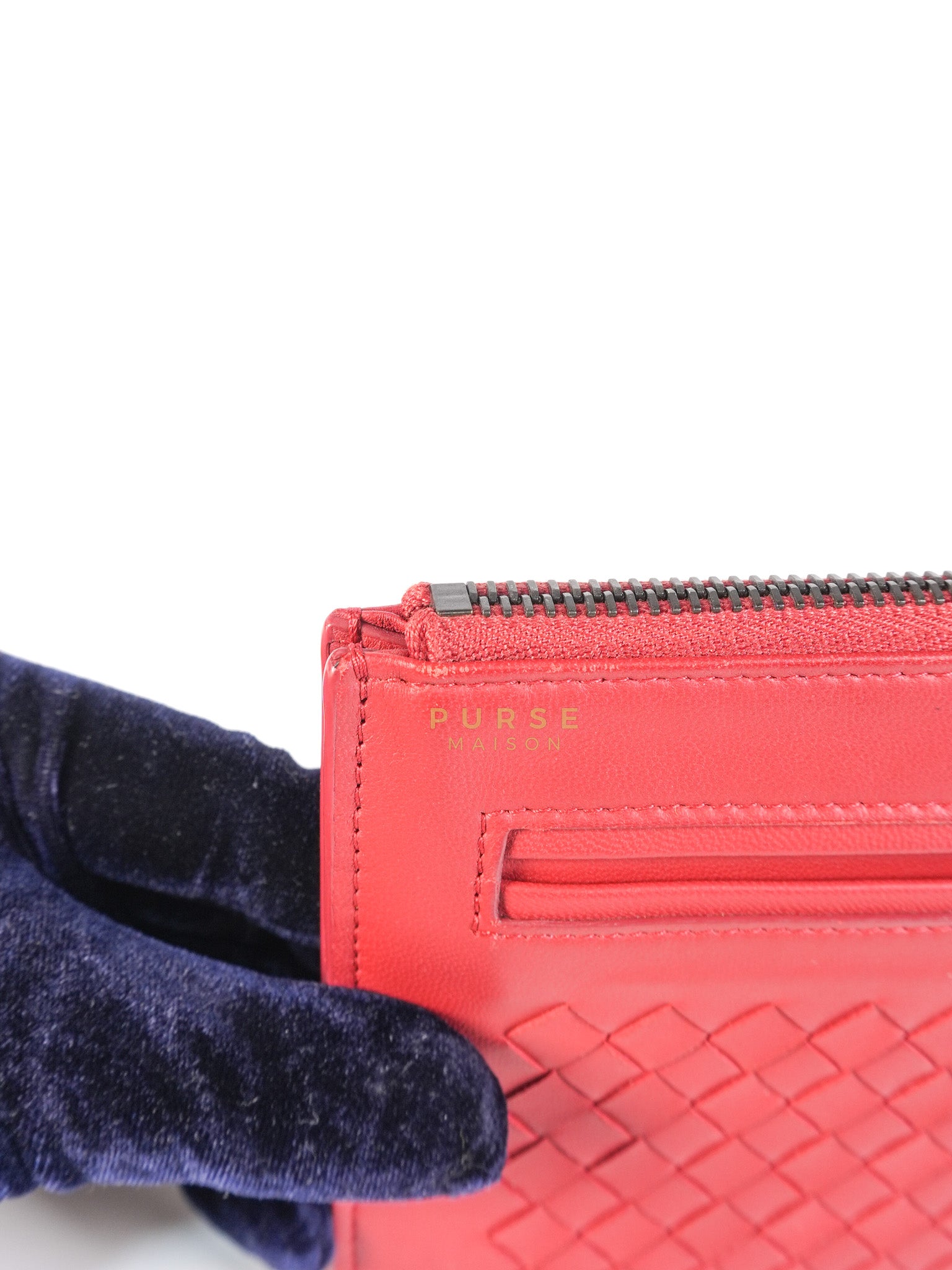 Wristlet Pouch in Red Intrecciato Leather | Purse Maison Luxury Bags Shop