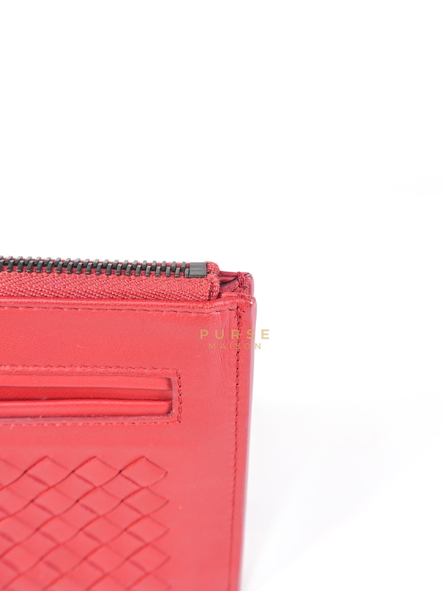 Wristlet Pouch in Red Intrecciato Leather | Purse Maison Luxury Bags Shop