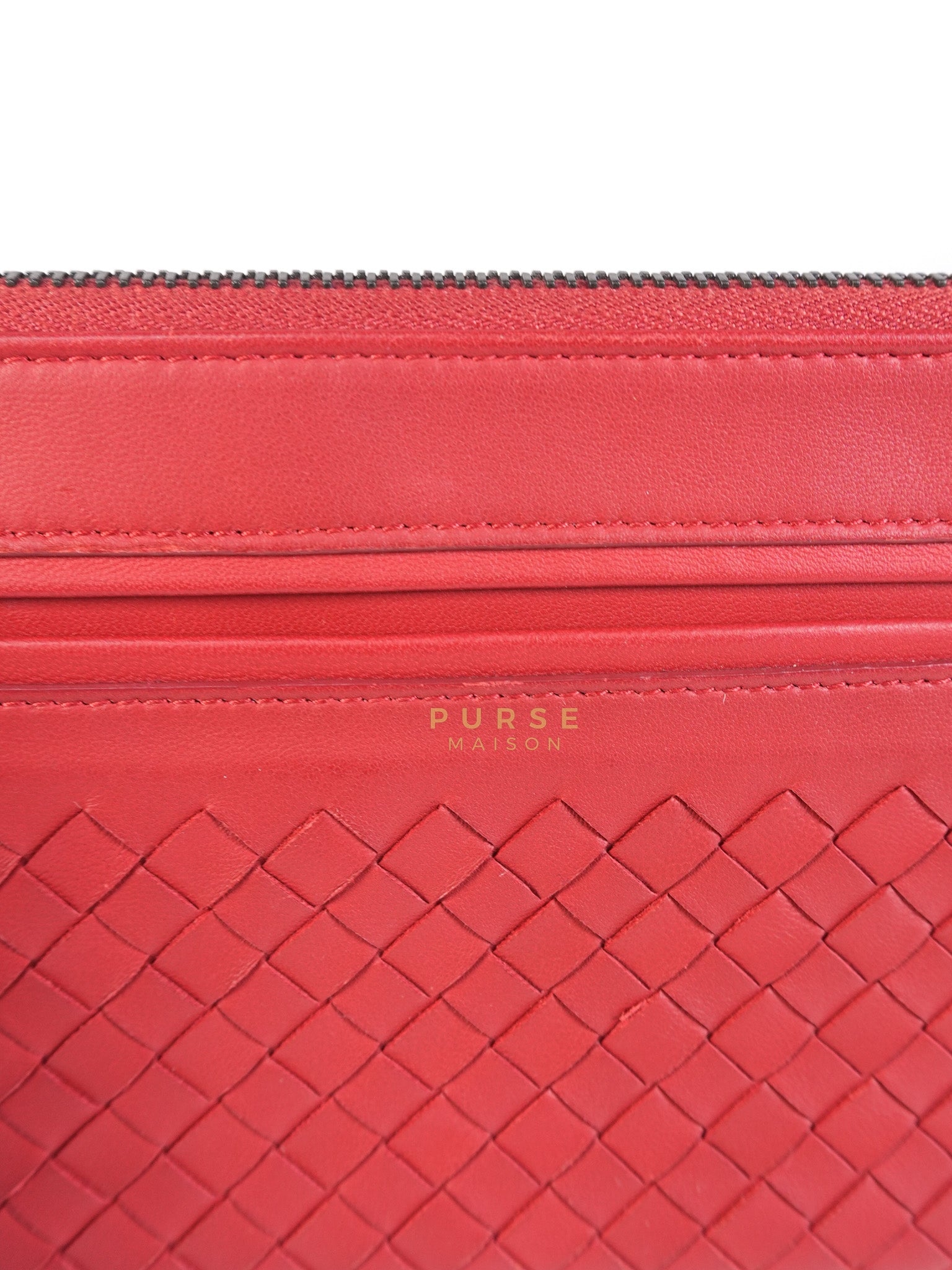 Wristlet Pouch in Red Intrecciato Leather | Purse Maison Luxury Bags Shop