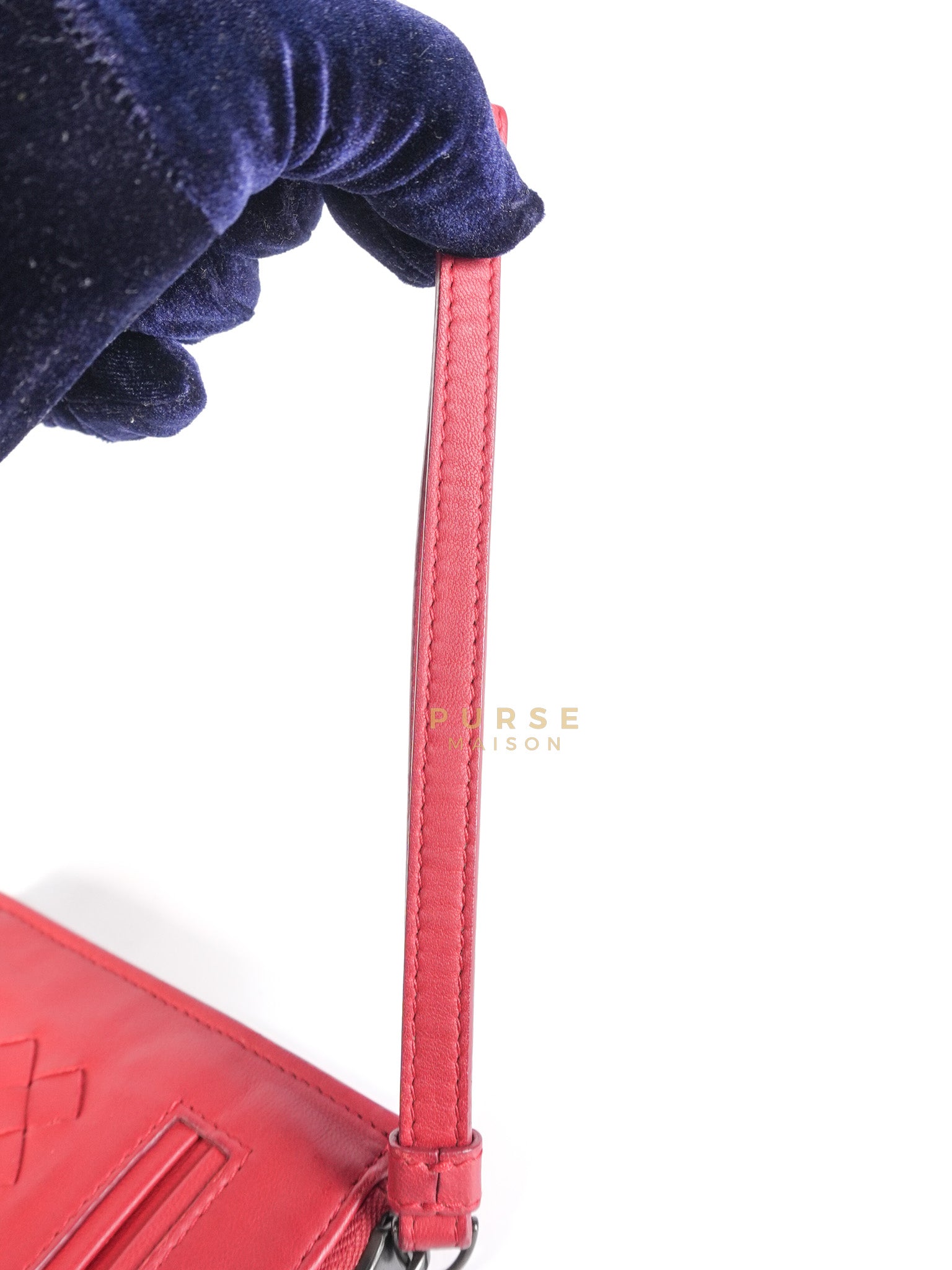 Wristlet Pouch in Red Intrecciato Leather | Purse Maison Luxury Bags Shop