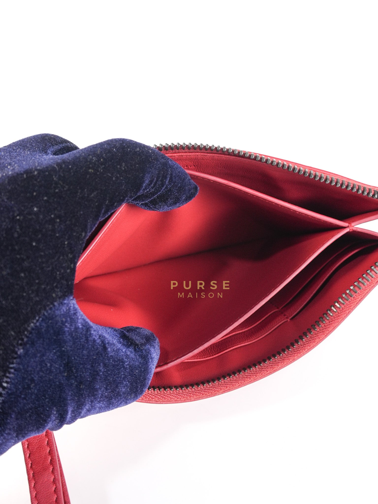 Wristlet Pouch in Red Intrecciato Leather | Purse Maison Luxury Bags Shop