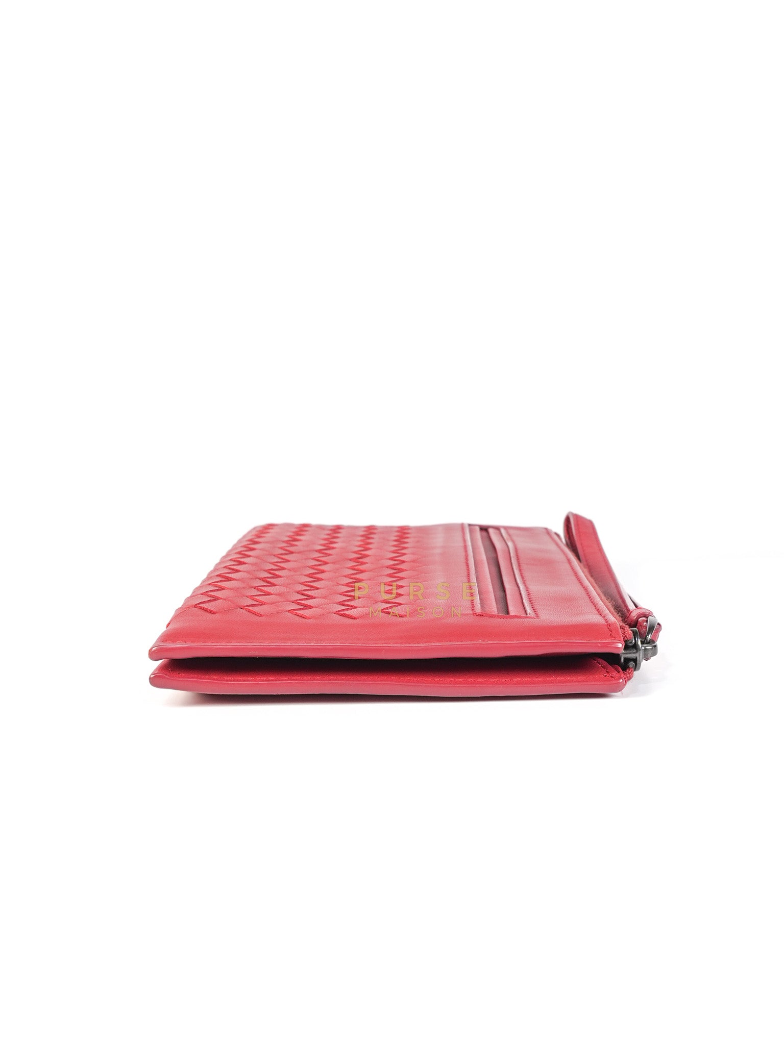 Wristlet Pouch in Red Intrecciato Leather | Purse Maison Luxury Bags Shop