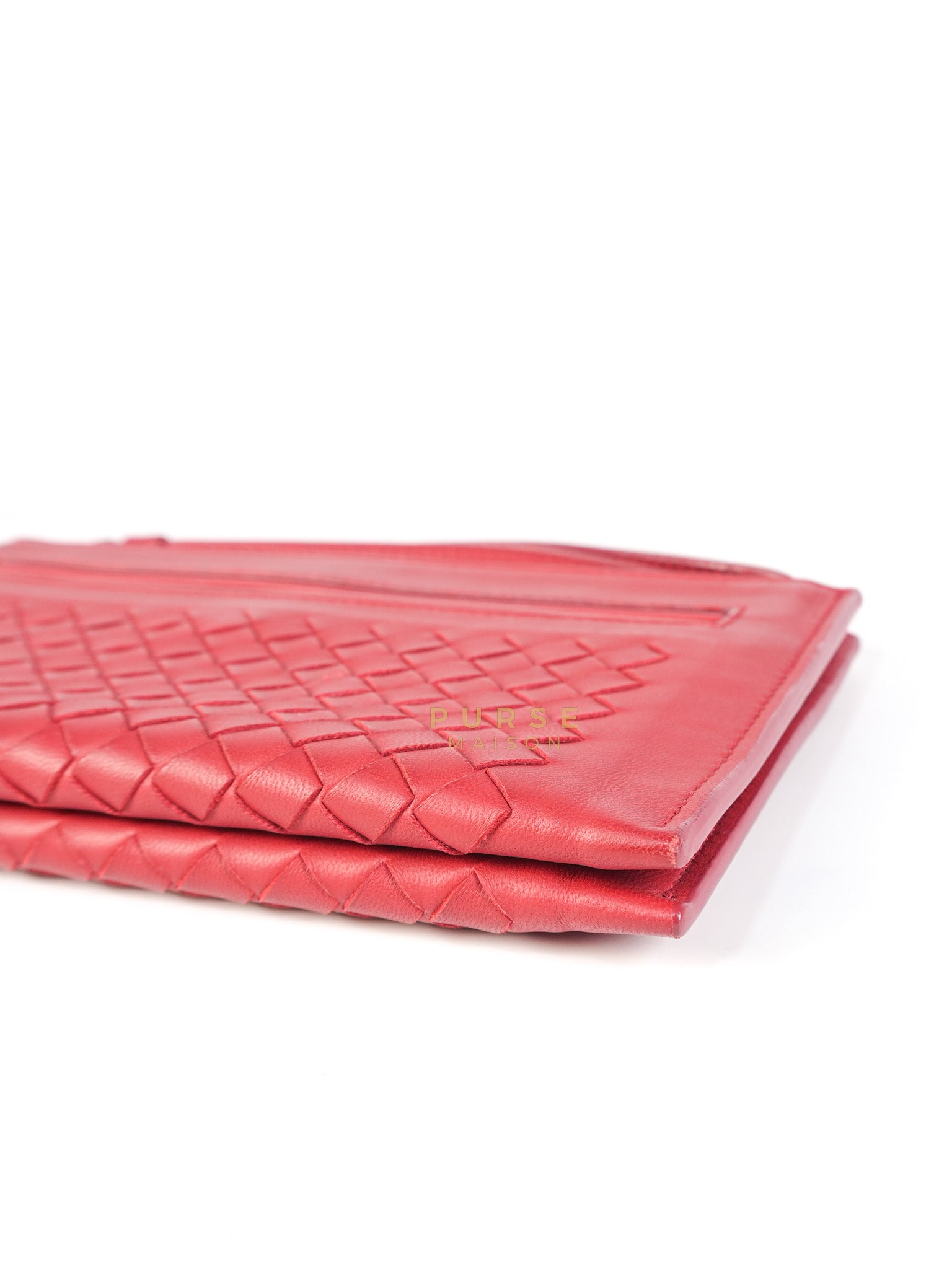 Wristlet Pouch in Red Intrecciato Leather | Purse Maison Luxury Bags Shop