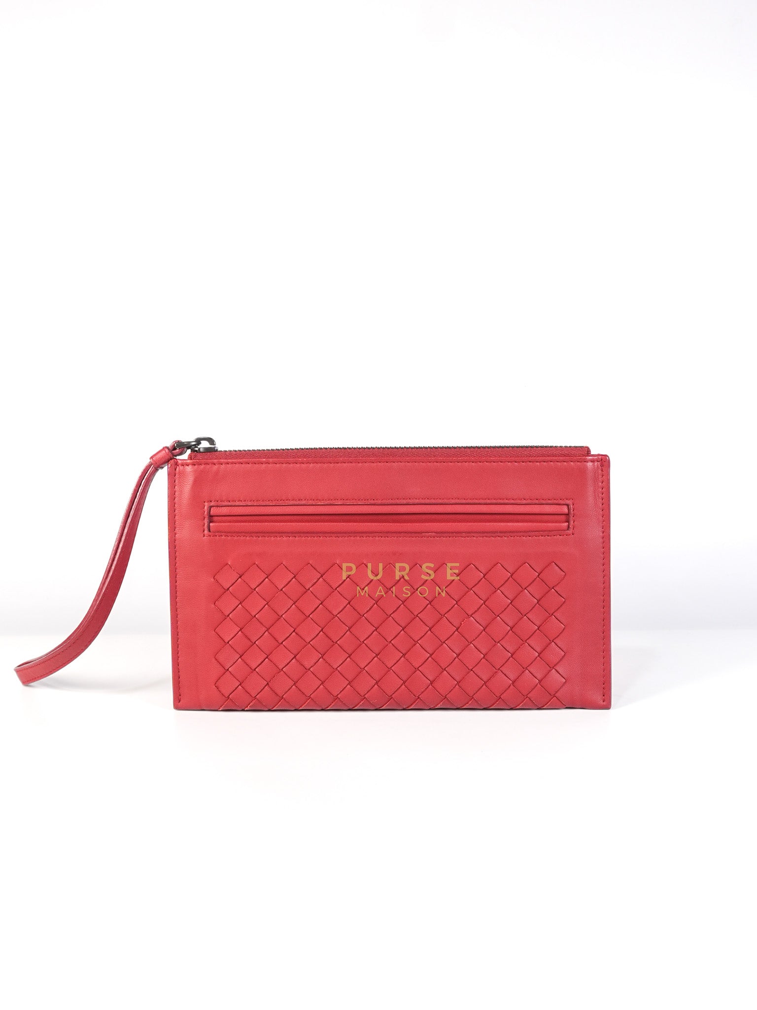 Wristlet Pouch in Red Intrecciato Leather | Purse Maison Luxury Bags Shop