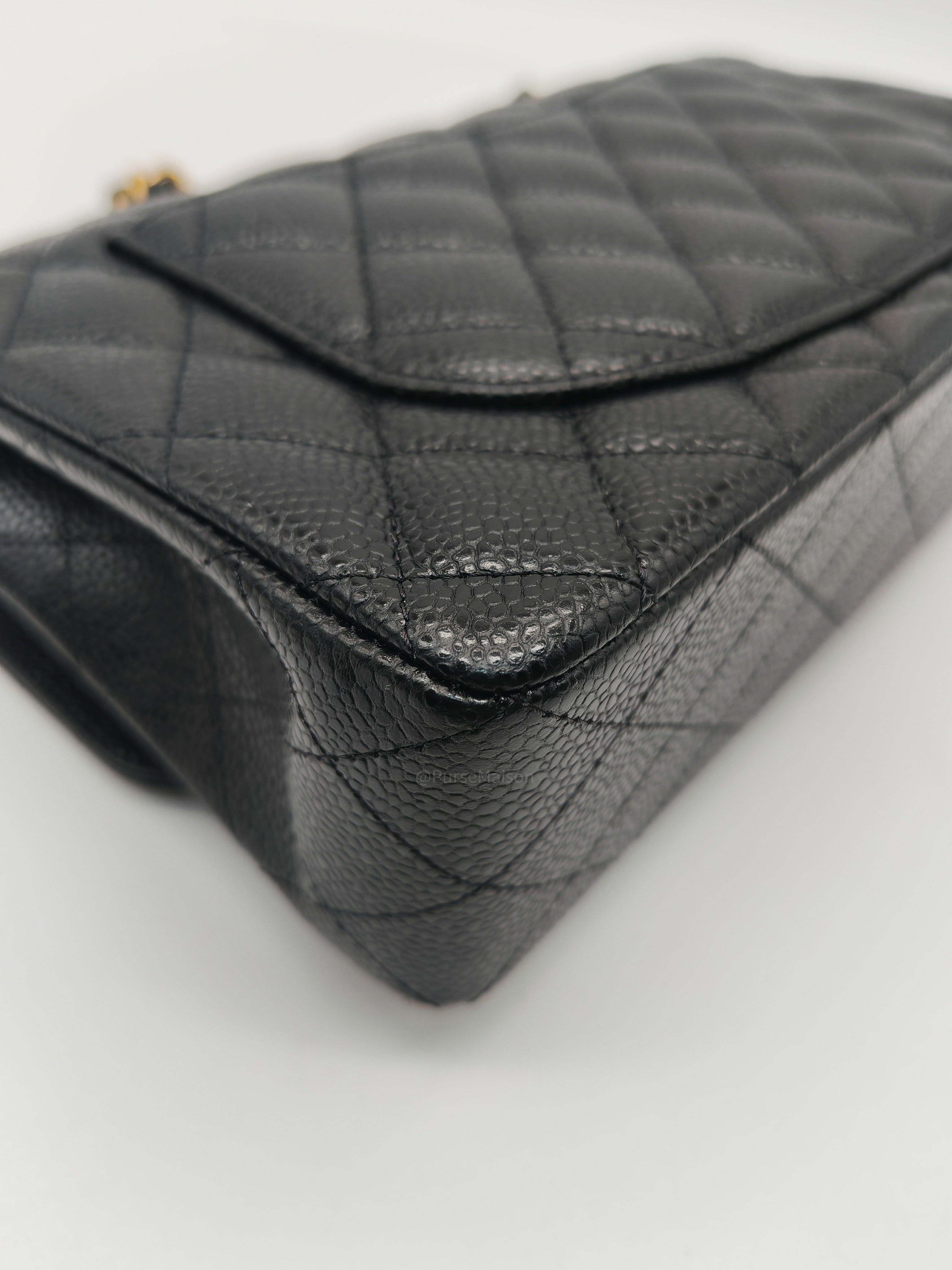 Chanel Classic Double Flap Bag Small in Black Caviar Leather Gold Hardware Microchip CX****KJ