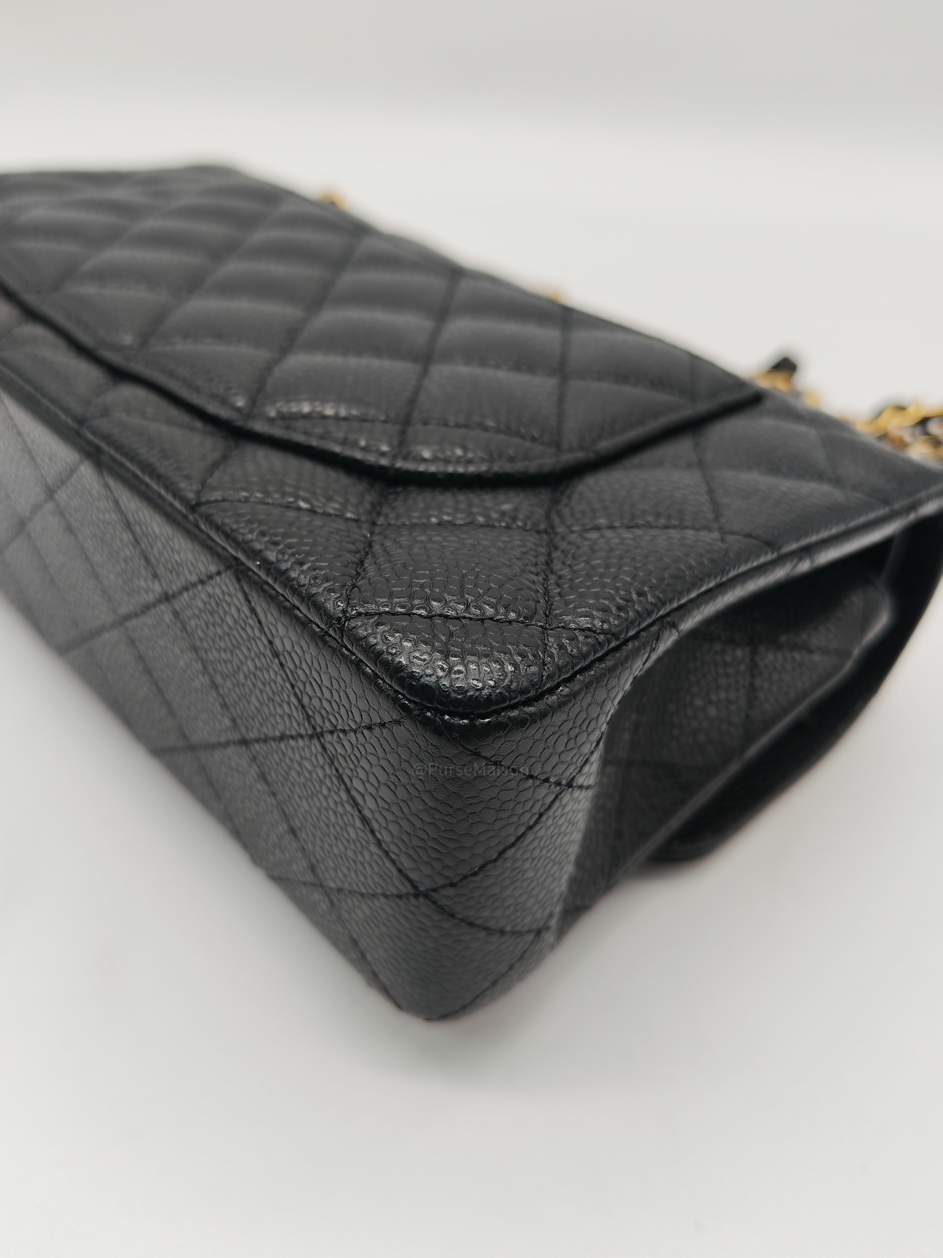 Chanel Classic Double Flap Bag Small in Black Caviar Leather Gold Hardware Microchip CX****KJ