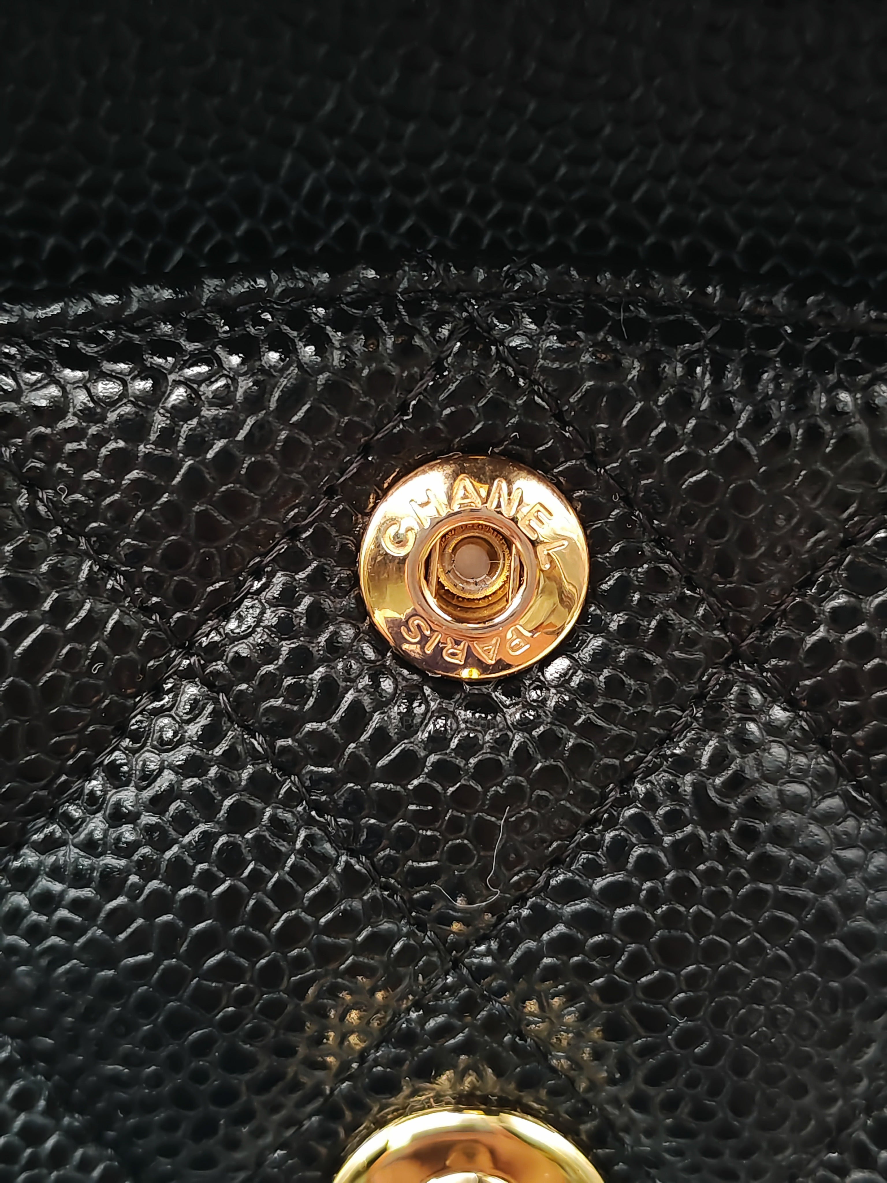 Chanel Classic Double Flap Bag Small in Black Caviar Leather Gold Hardware Microchip CX****KJ