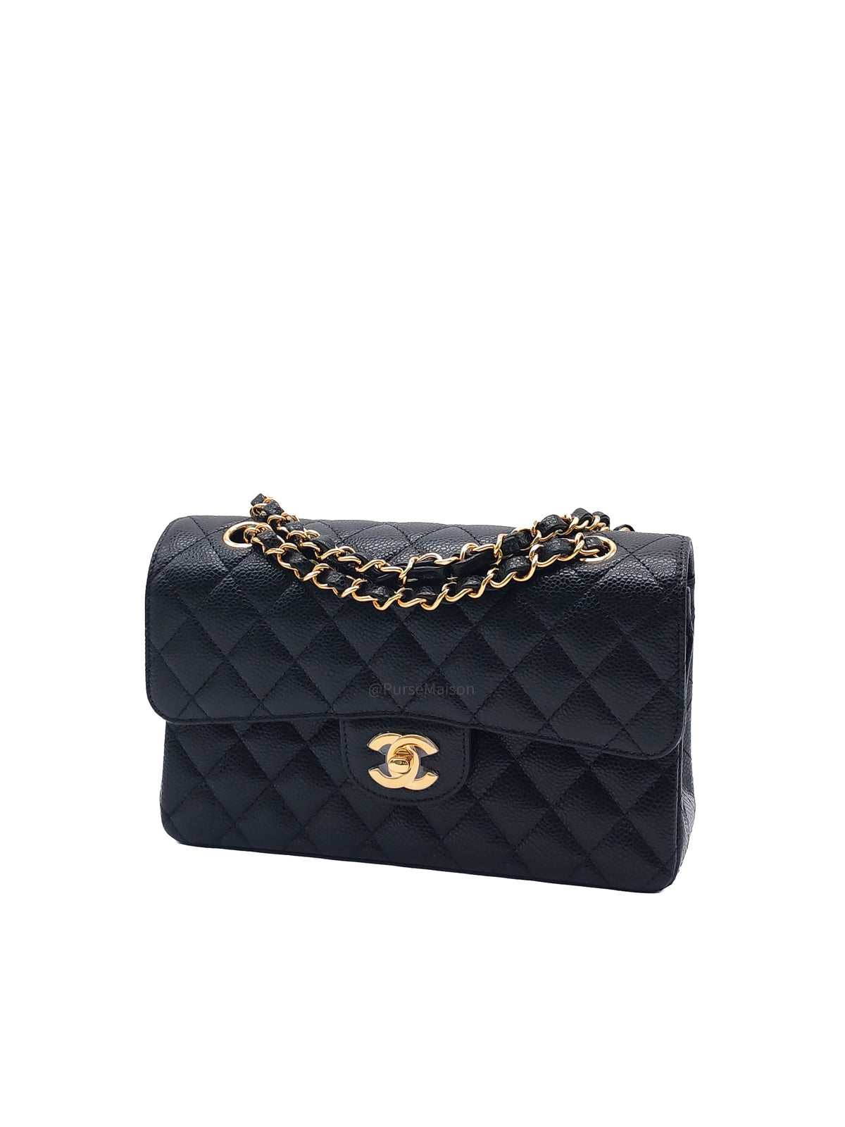 Chanel Classic Double Flap Bag Small in Black Caviar Leather Gold Hardware Microchip CX****KJ
