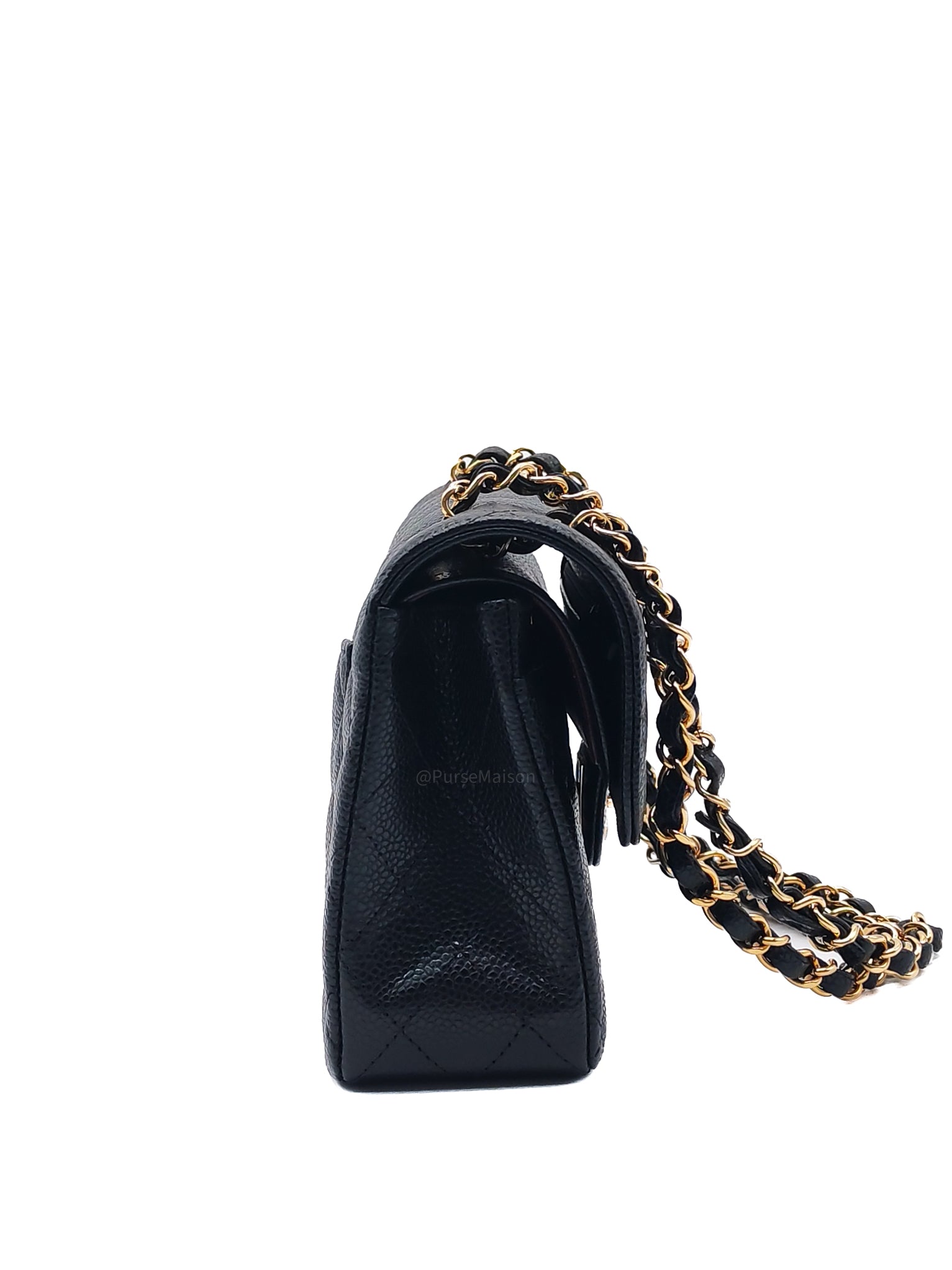 Chanel Classic Double Flap Bag Small in Black Caviar Leather Gold Hardware Microchip CX****KJ