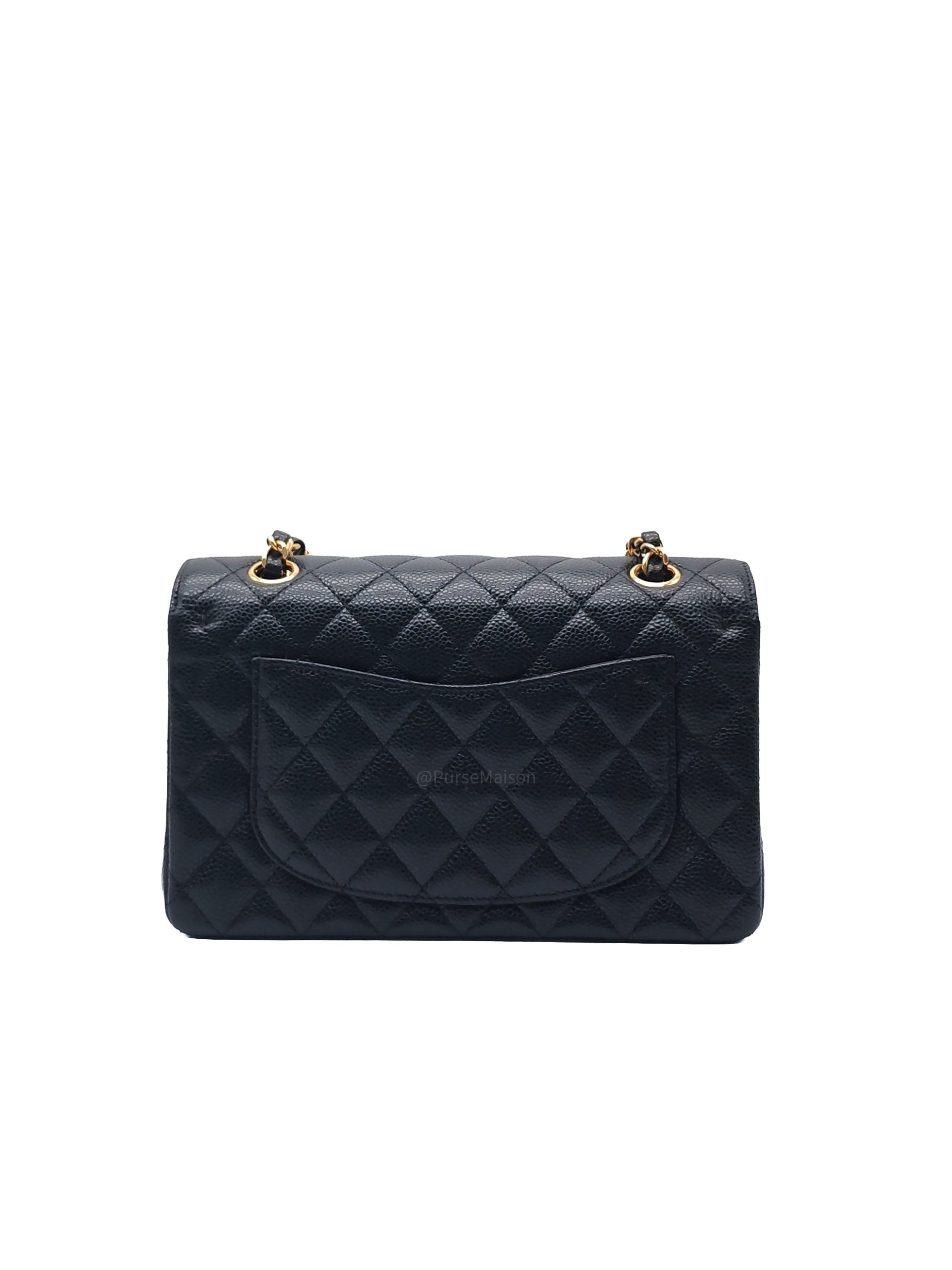Chanel Classic Double Flap Bag Small in Black Caviar Leather Gold Hardware Microchip CX****KJ