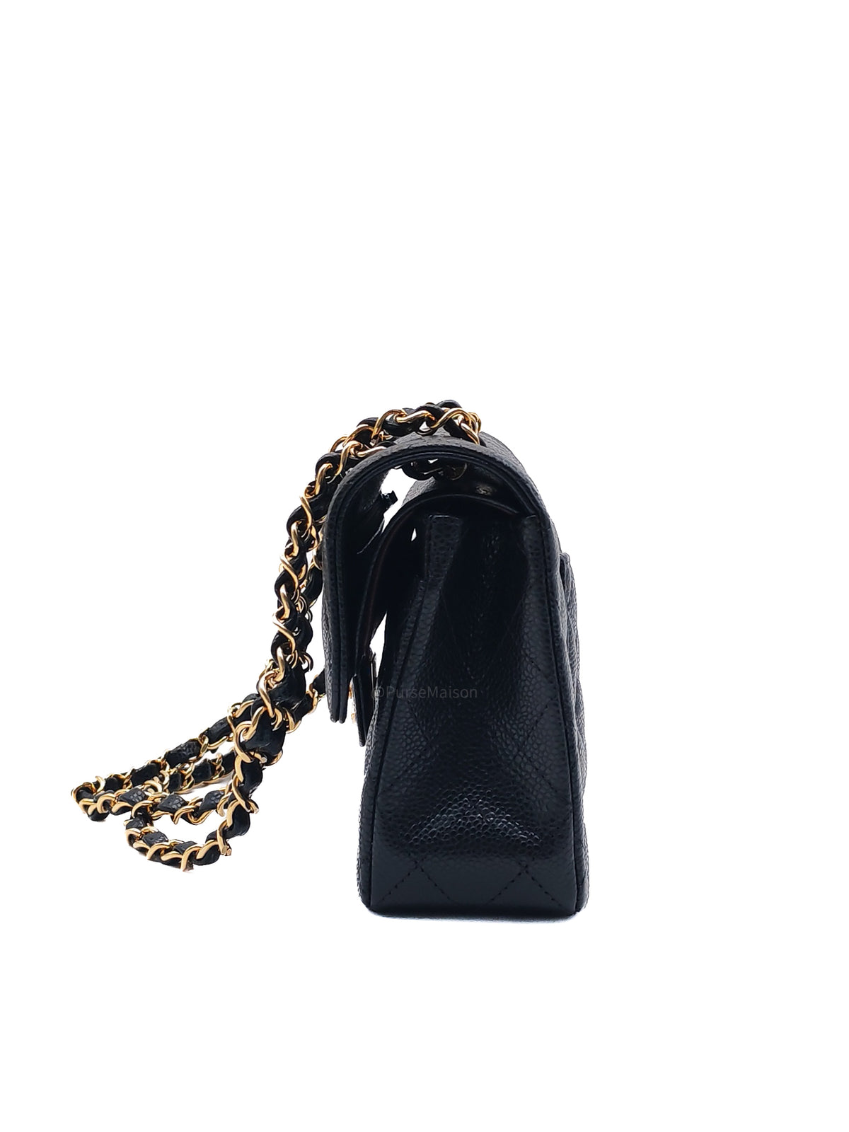 Chanel Classic Double Flap Bag Small in Black Caviar Leather Gold Hardware Microchip CX****KJ