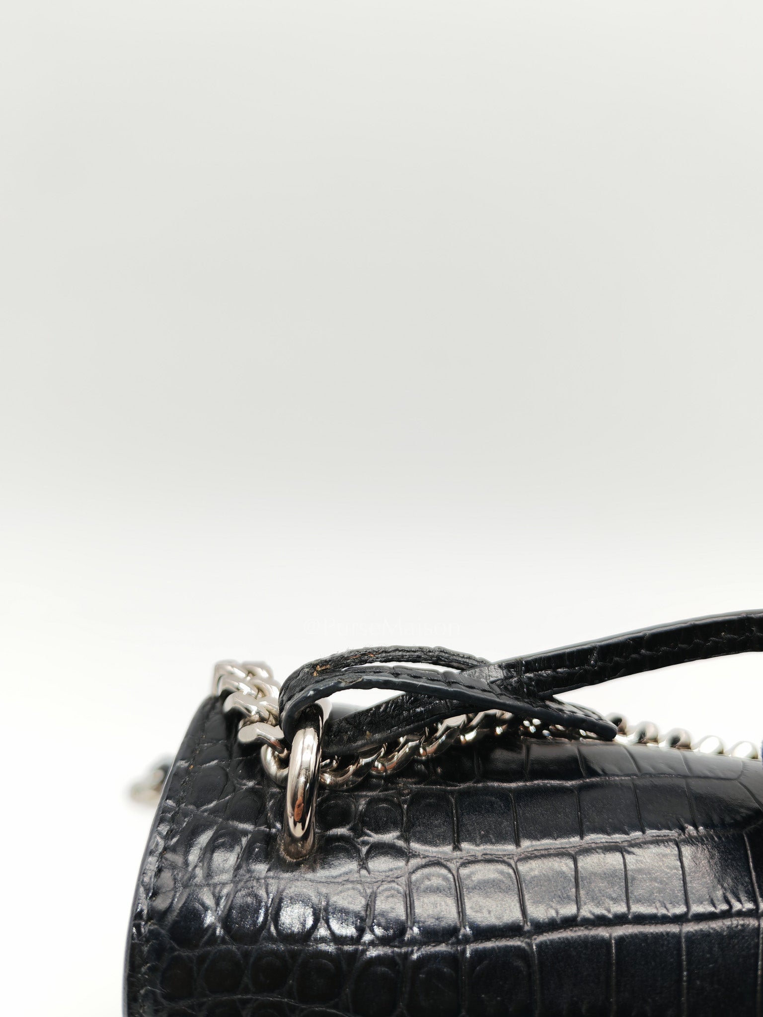 Yves Saint Laurent Sunset Medium Shoulder Bag in Black Shiny Crocodile Leather and Silver Hardware