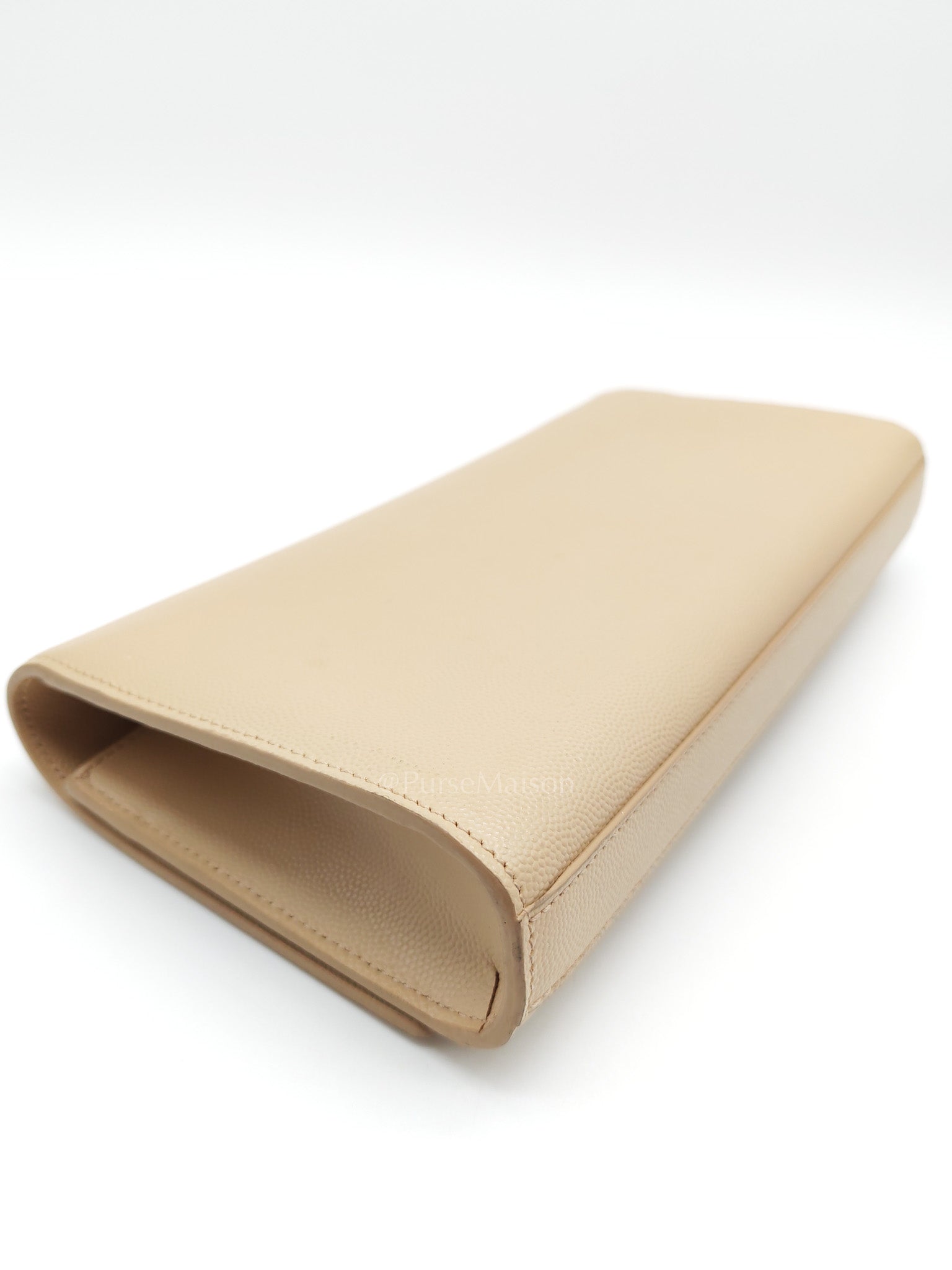 Yves Saint Laurent Classic Monogram Clutch in Light Beige Grain De Poudre Leather and Silver Hardware
