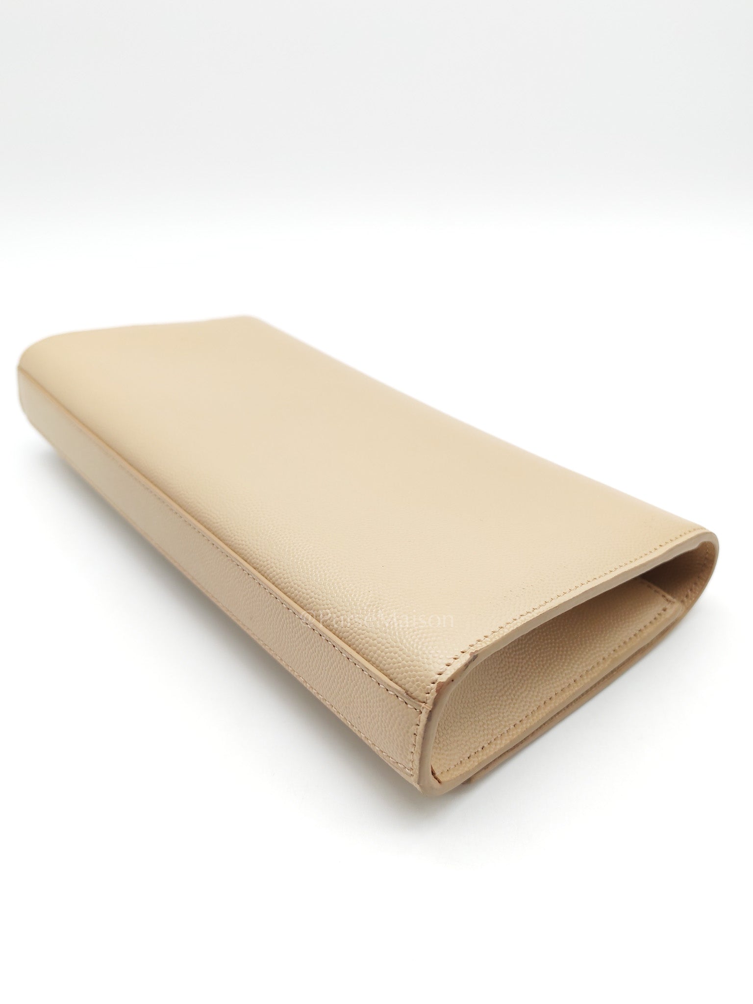 Yves Saint Laurent Classic Monogram Clutch in Light Beige Grain De Poudre Leather and Silver Hardware
