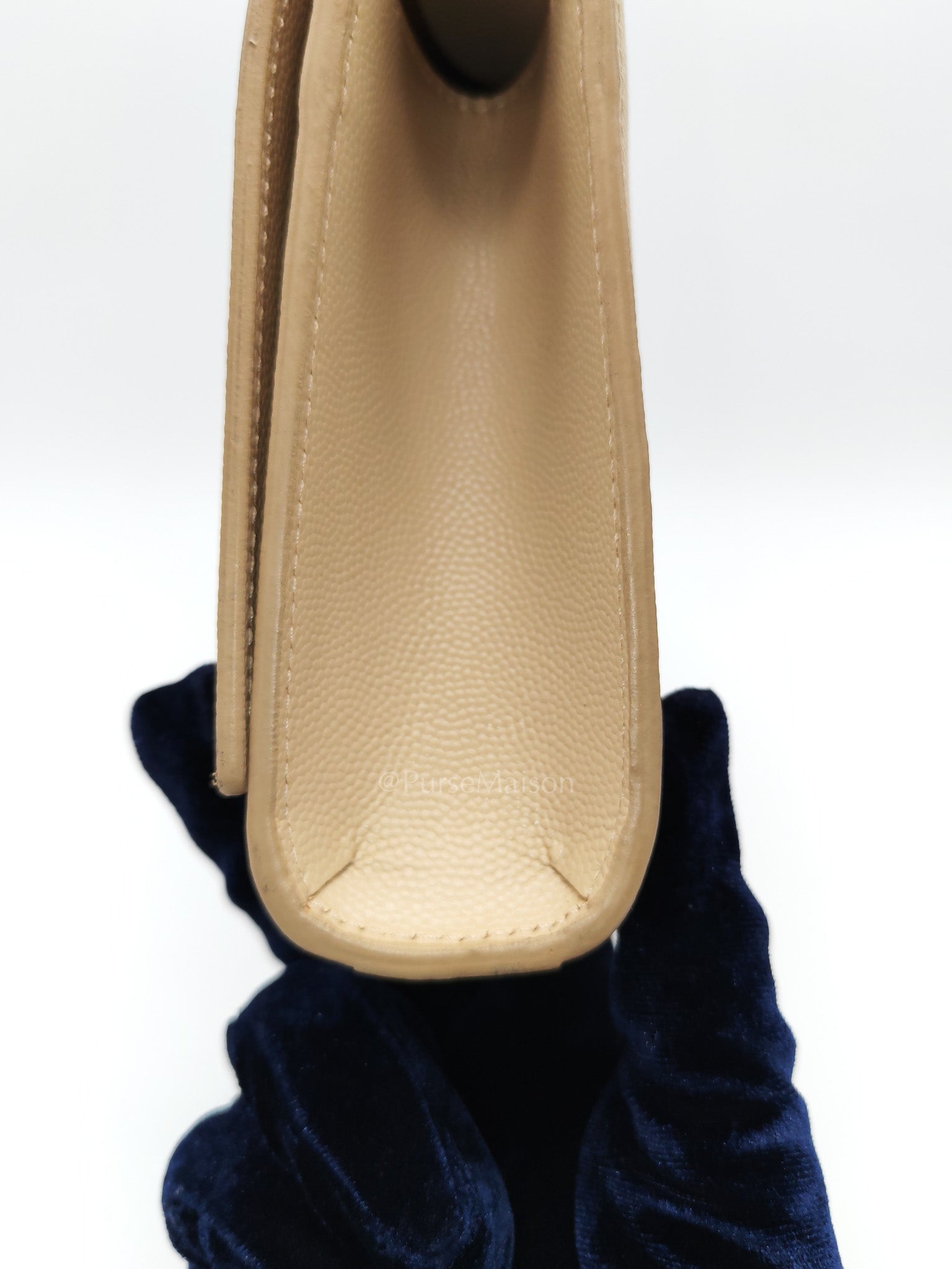 Yves Saint Laurent Classic Monogram Clutch in Light Beige Grain De Poudre Leather and Silver Hardware