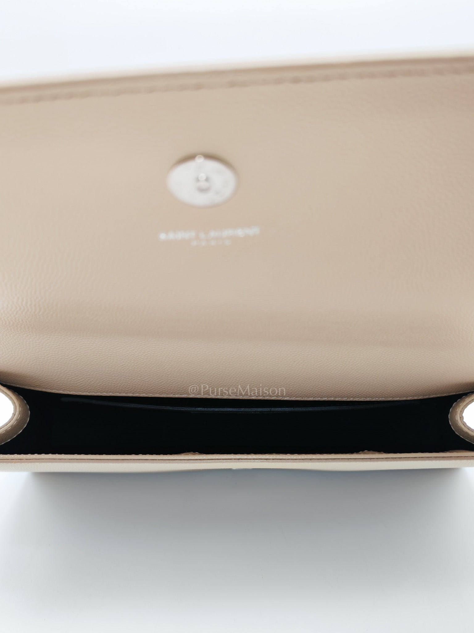 Yves Saint Laurent Classic Monogram Clutch in Light Beige Grain De Poudre Leather and Silver Hardware