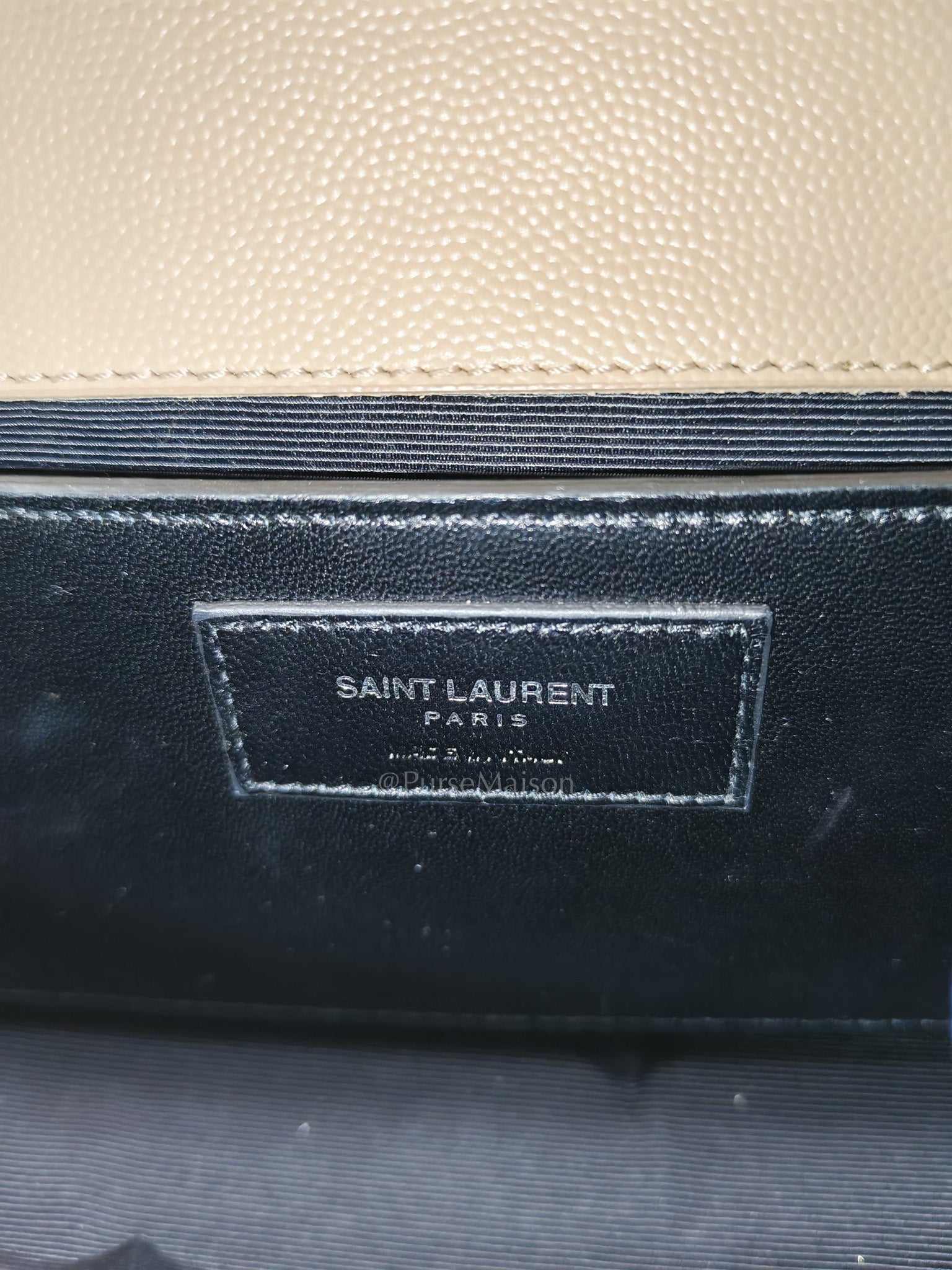 Yves Saint Laurent Classic Monogram Clutch in Light Beige Grain De Poudre Leather and Silver Hardware