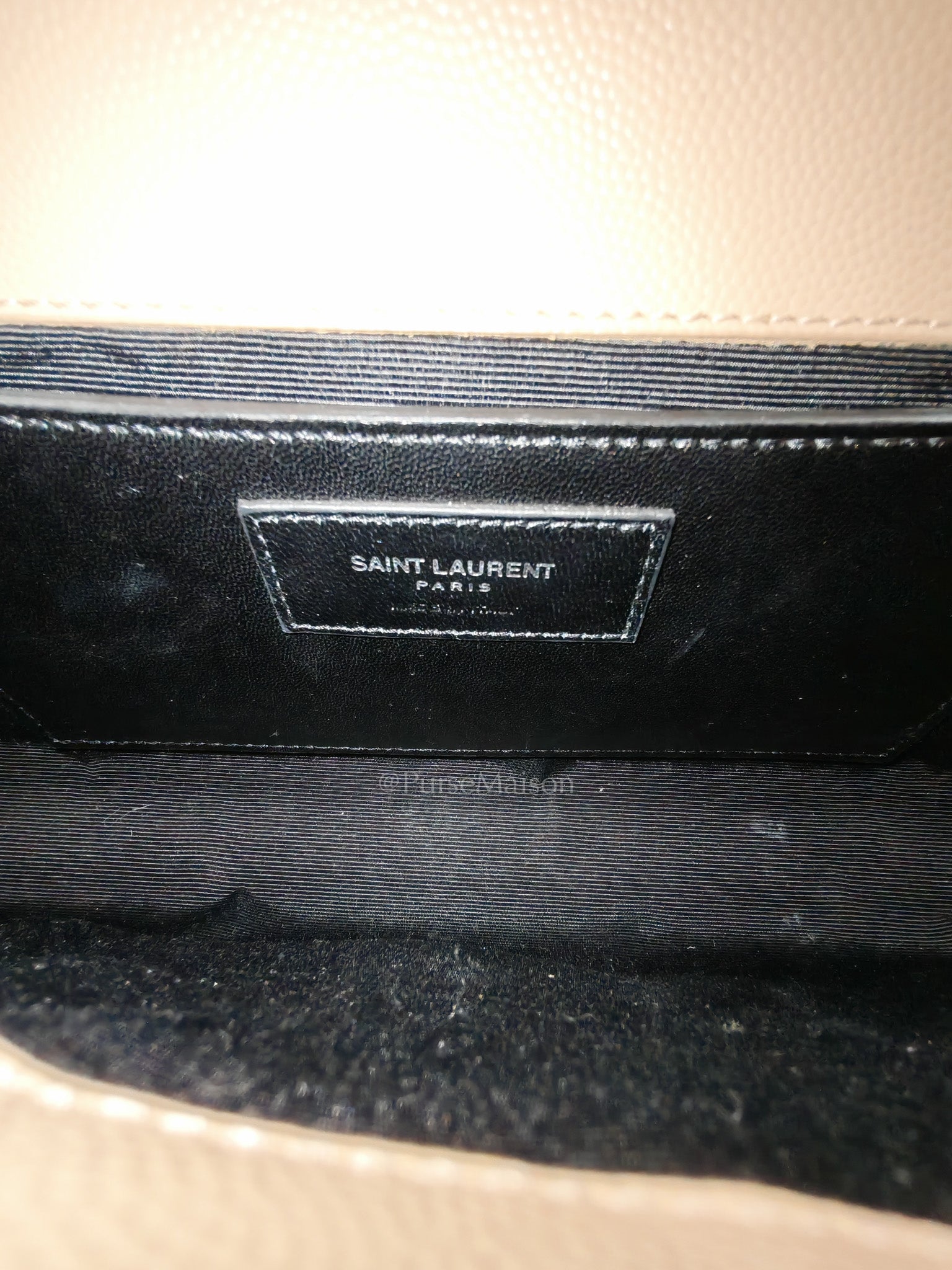 Yves Saint Laurent Classic Monogram Clutch in Light Beige Grain De Poudre Leather and Silver Hardware