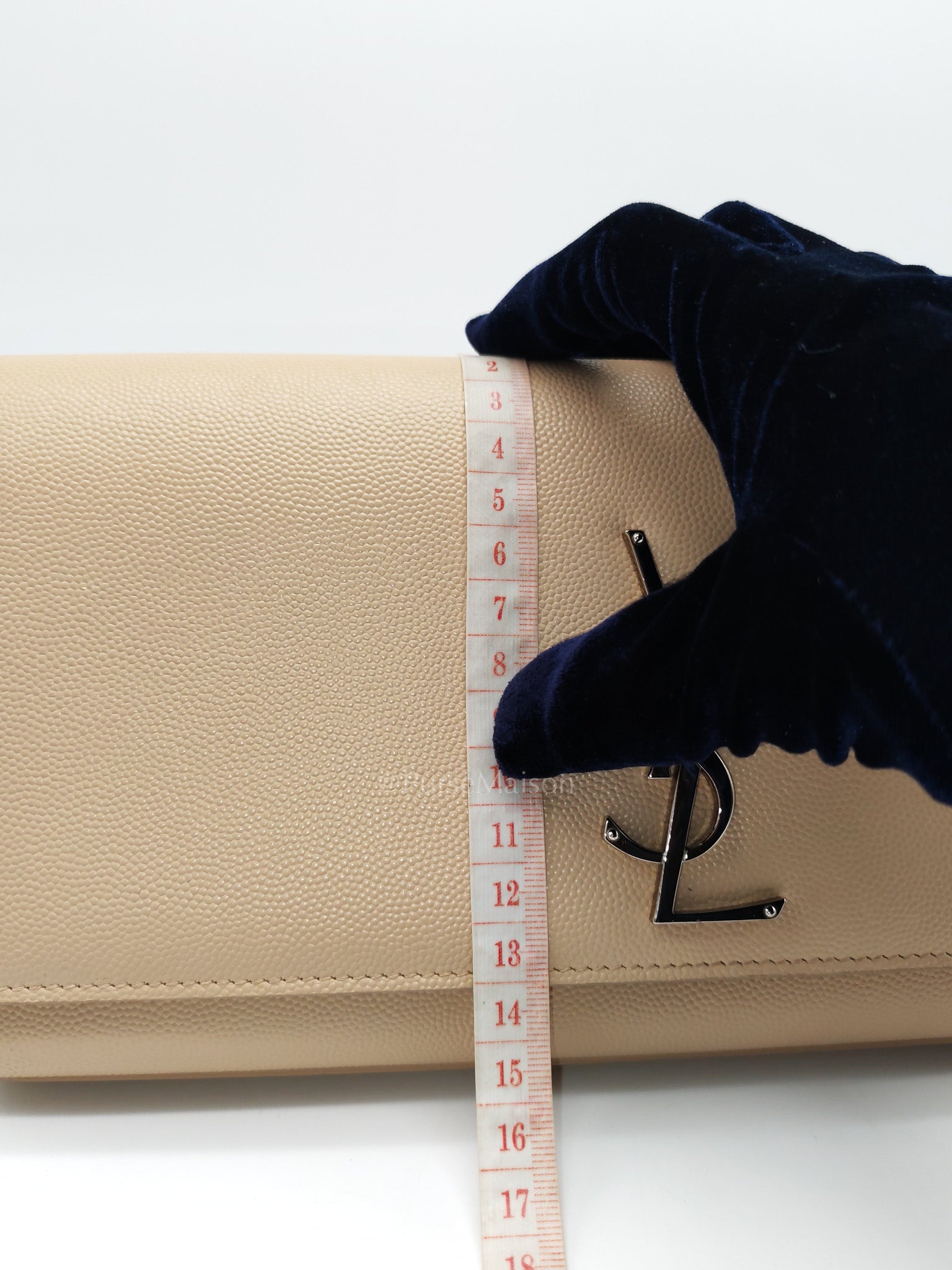 Yves Saint Laurent Classic Monogram Clutch in Light Beige Grain De Poudre Leather and Silver Hardware