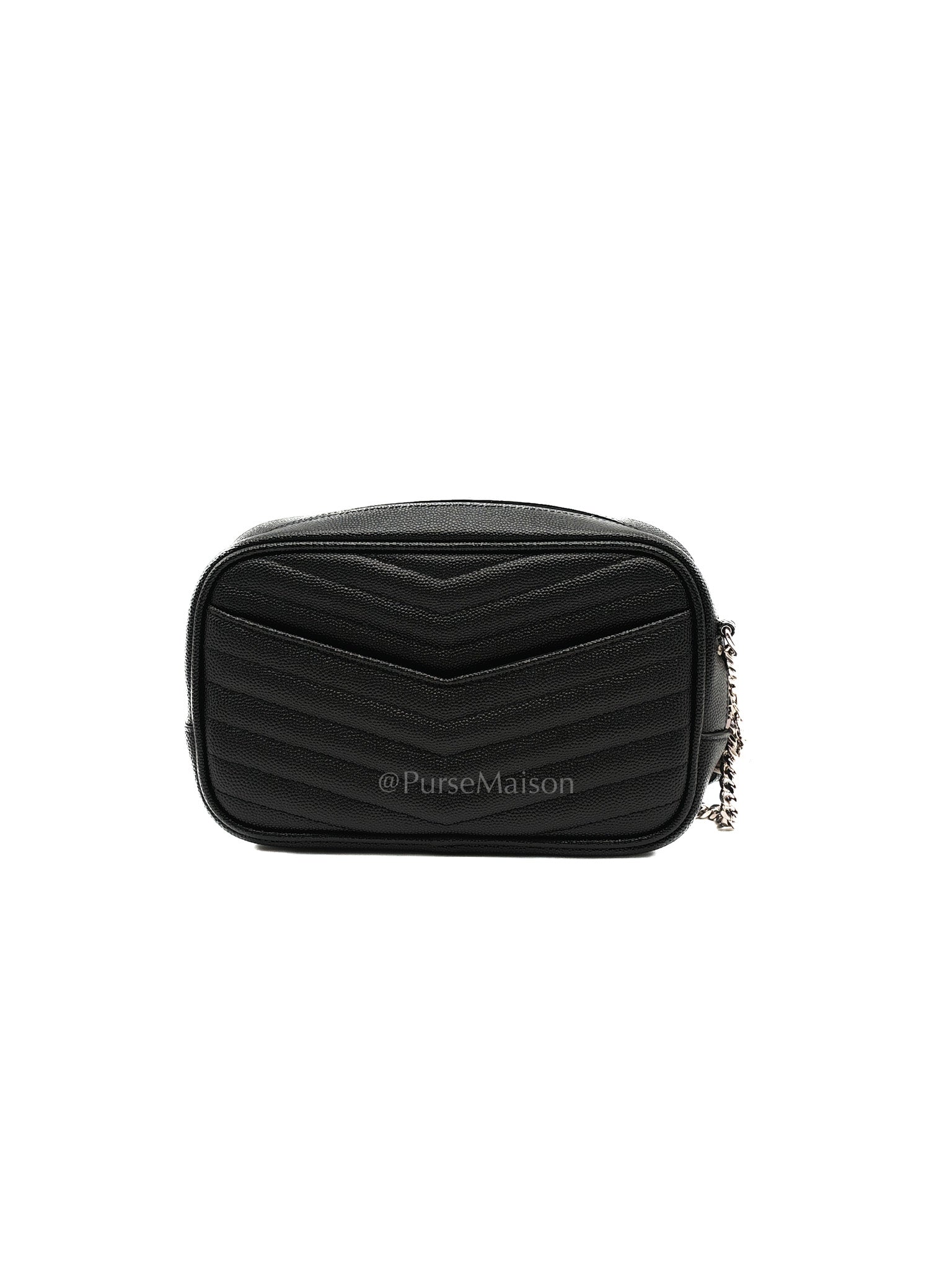 Yves Saint Laurent Lou Camera Bag Mini in Black Chevron Quilted Shiny Calfskin Leather and Silver Hardware