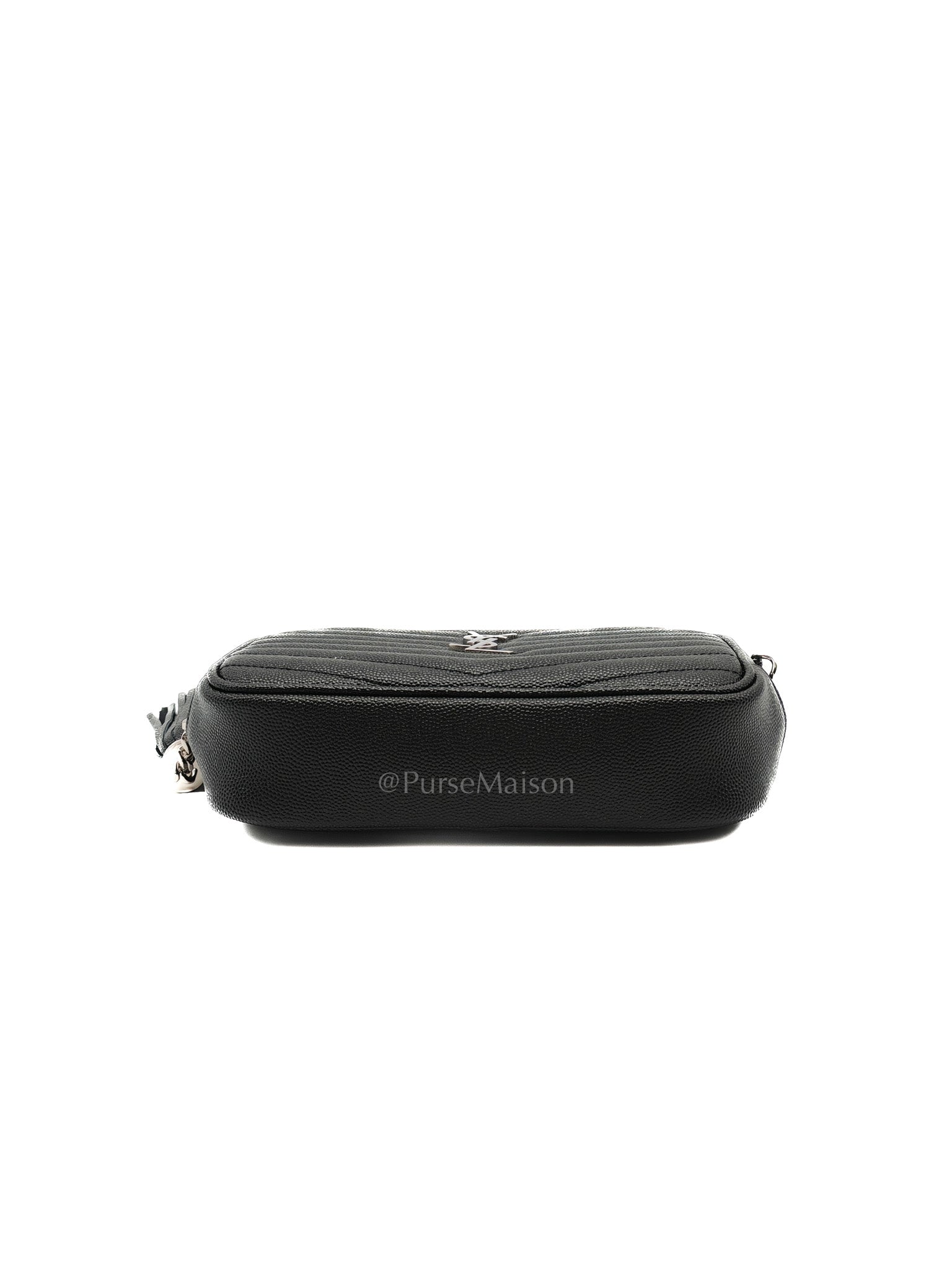 Yves Saint Laurent Lou Camera Bag Mini in Black Chevron Quilted Shiny Calfskin Leather and Silver Hardware