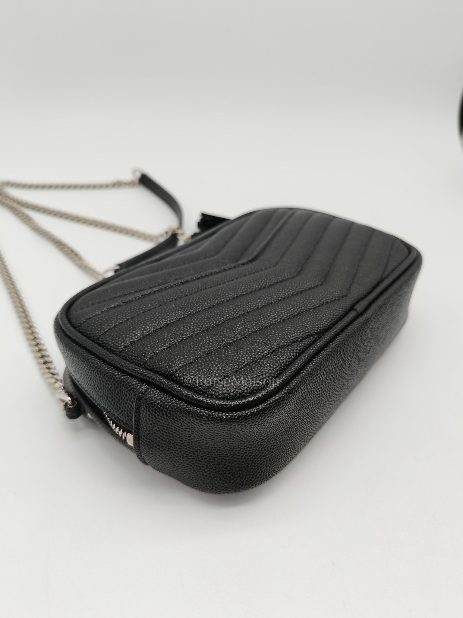 Yves Saint Laurent Lou Camera Bag Mini in Black Chevron Quilted Shiny Calfskin Leather and Silver Hardware