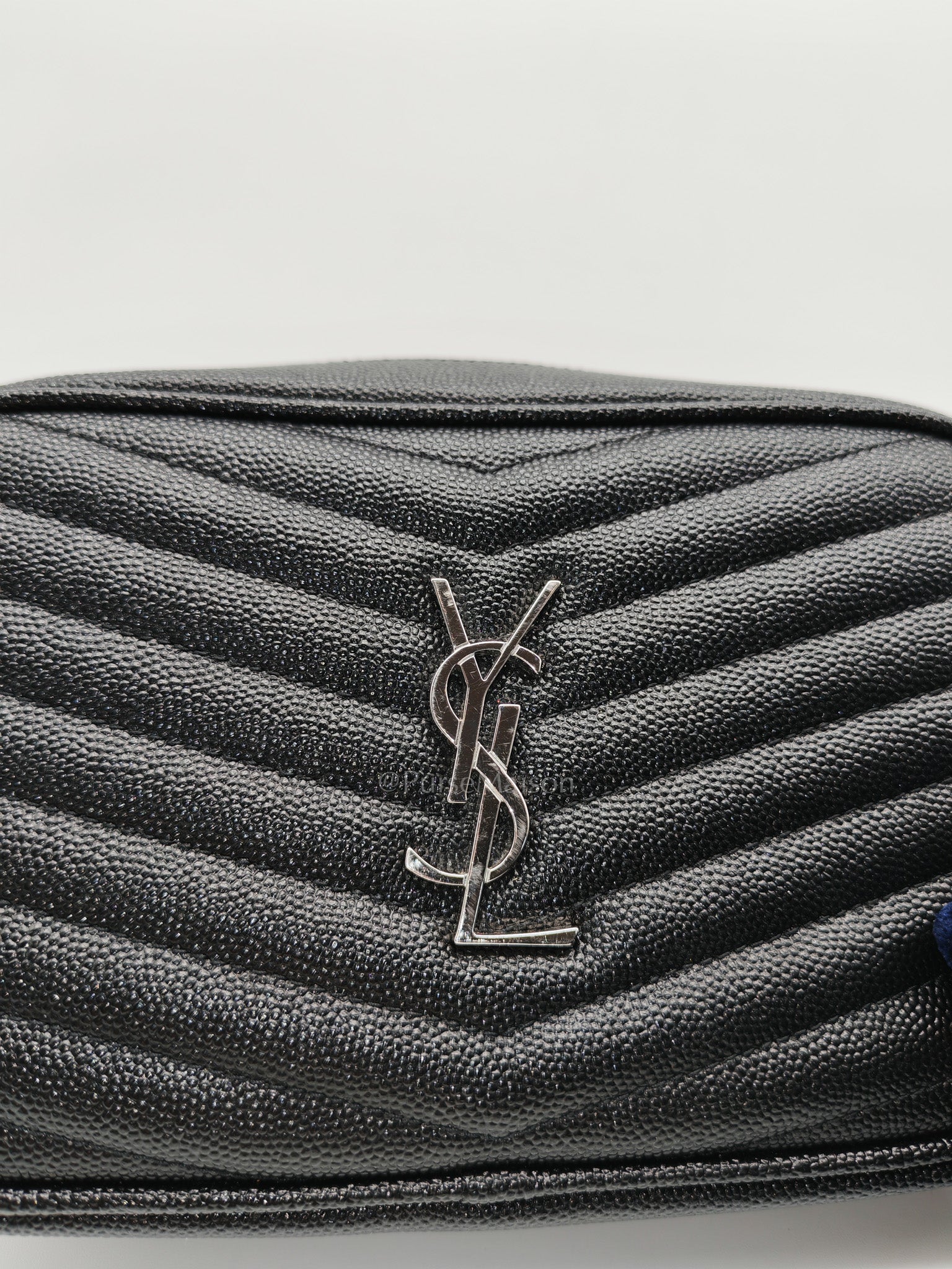 Yves Saint Laurent Lou Camera Bag Mini in Black Chevron Quilted Shiny Calfskin Leather and Silver Hardware