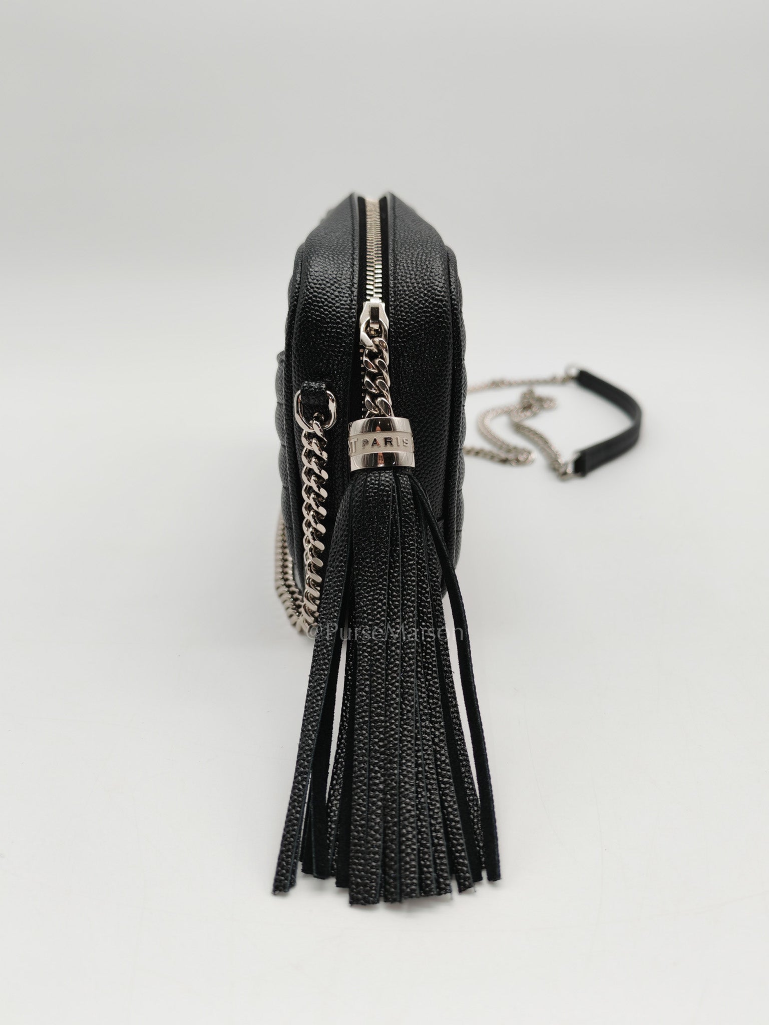 Yves Saint Laurent Lou Camera Bag Mini in Black Chevron Quilted Shiny Calfskin Leather and Silver Hardware