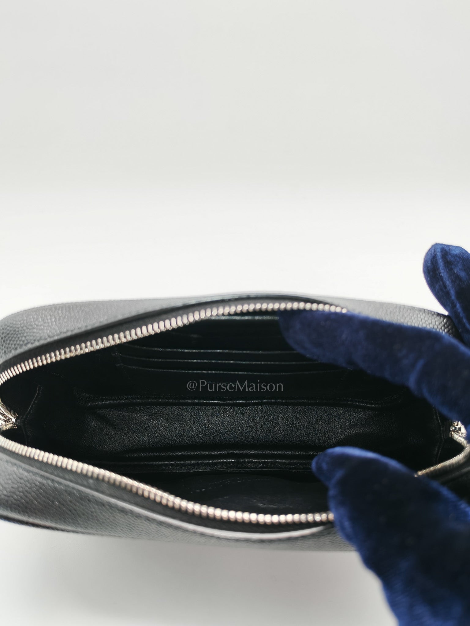 Yves Saint Laurent Lou Camera Bag Mini in Black Chevron Quilted Shiny Calfskin Leather and Silver Hardware