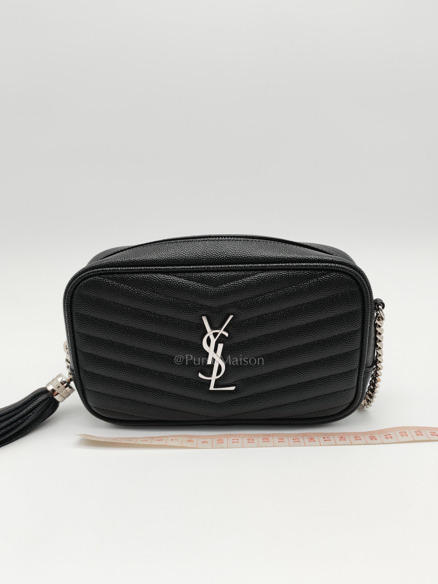 Yves Saint Laurent Lou Camera Bag Mini in Black Chevron Quilted Shiny Calfskin Leather and Silver Hardware