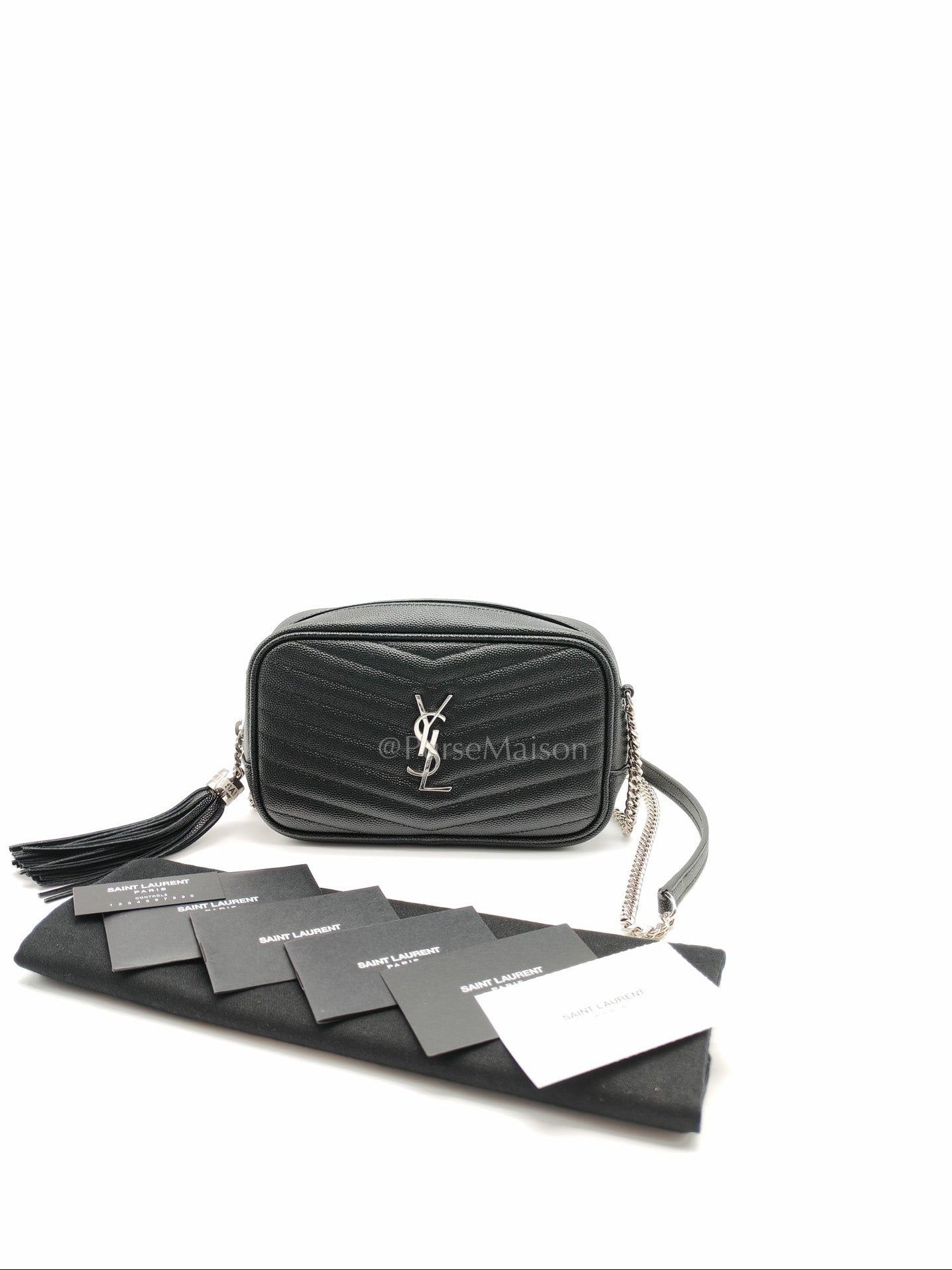 Yves Saint Laurent Lou Camera Bag Mini in Black Chevron Quilted Shiny Calfskin Leather and Silver Hardware