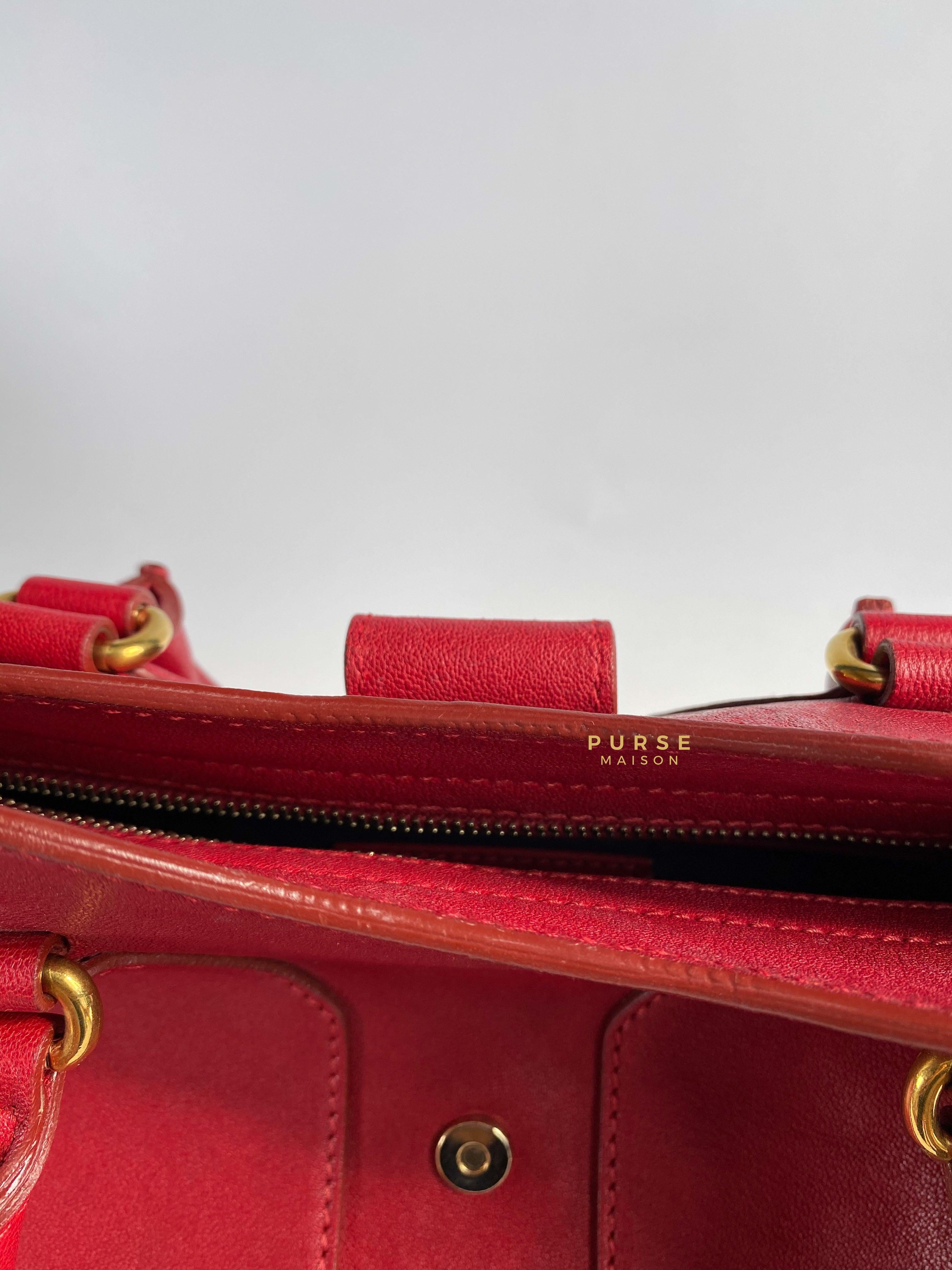 YSL Cabas Chyc Medium in Gold Hardware (Red) | Purse Maison Luxury Bags Shop