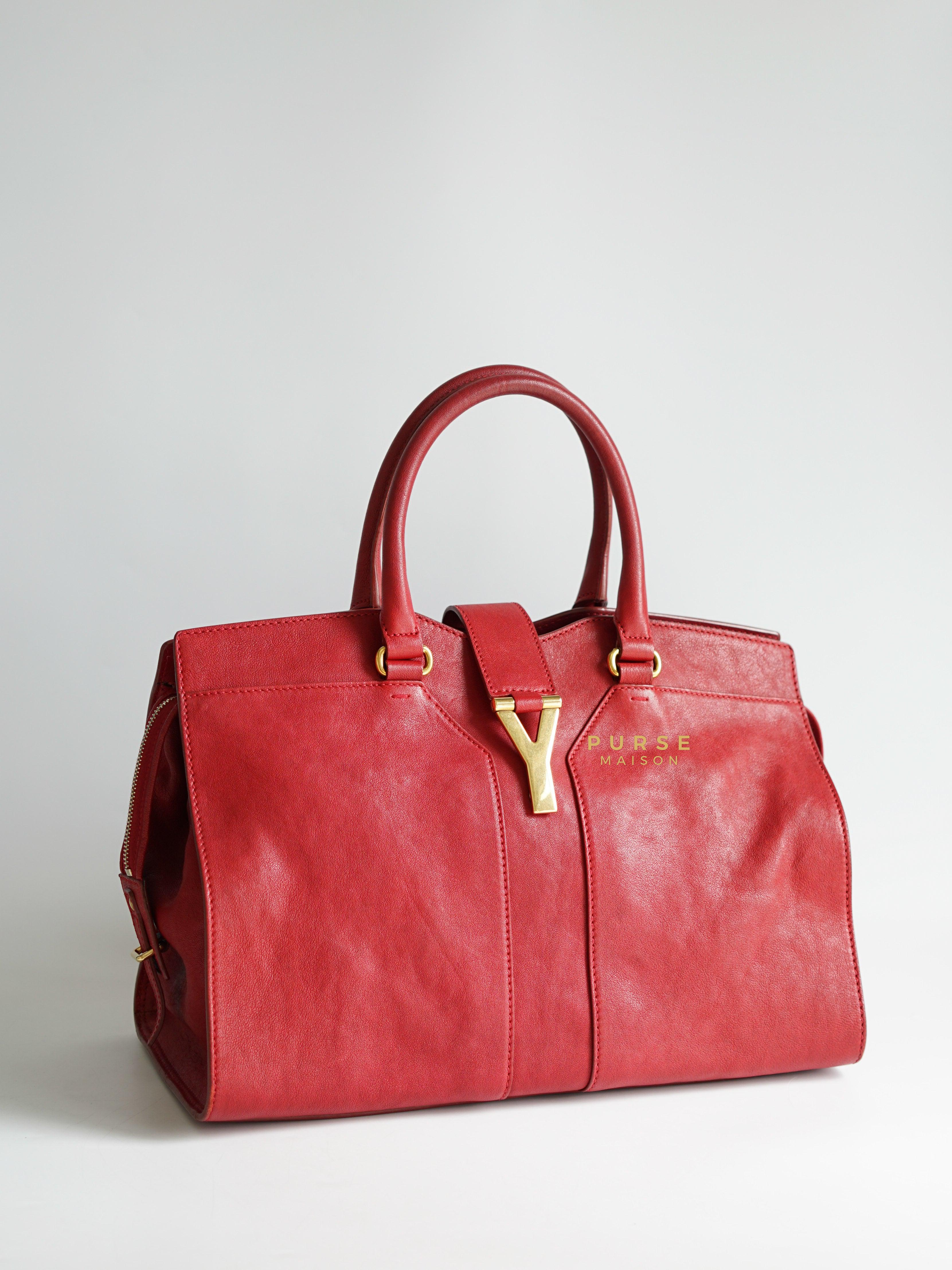 YSL Cabas Chyc Medium in Gold Hardware (Red) | Purse Maison Luxury Bags Shop