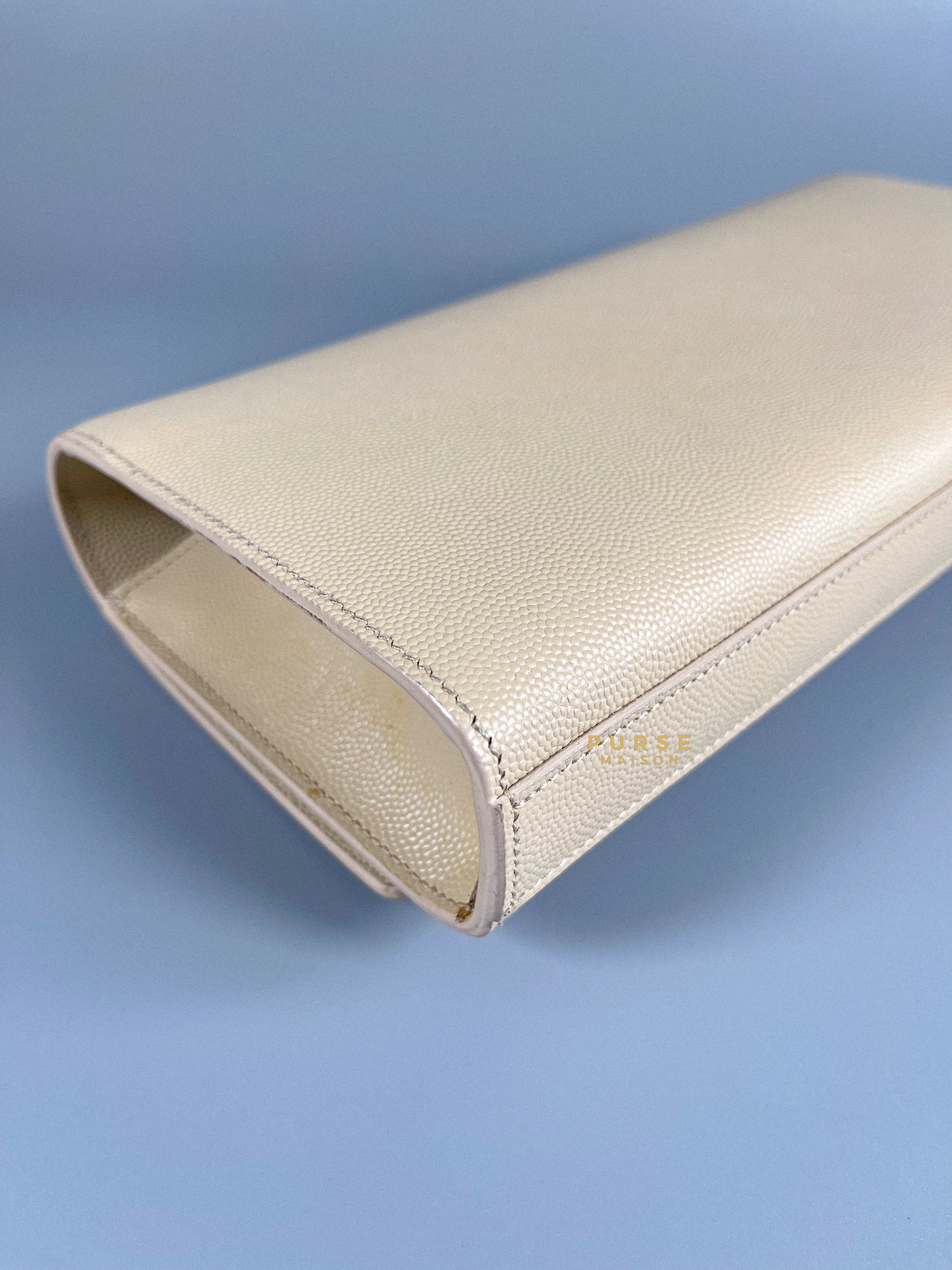 YSL Clutch Beige in Gold Hardware | Purse Maison Luxury Bags Shop