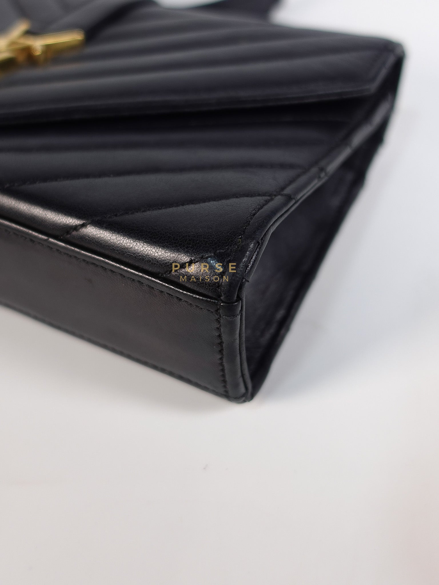 YSL College Black Chevron Lambskin Shoulder Bag | Purse Maison Luxury Bags Shop