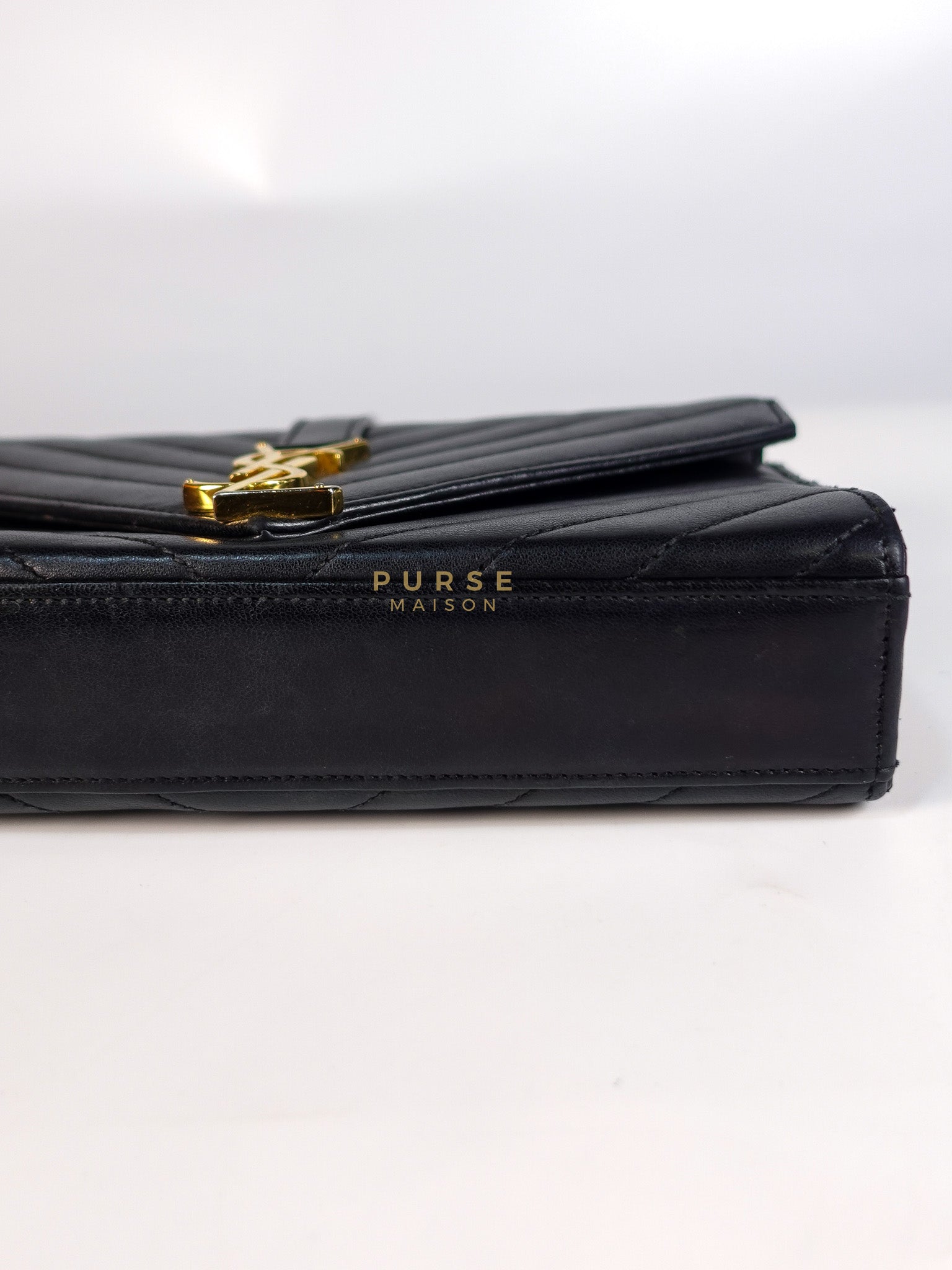 YSL College Black Chevron Lambskin Shoulder Bag | Purse Maison Luxury Bags Shop