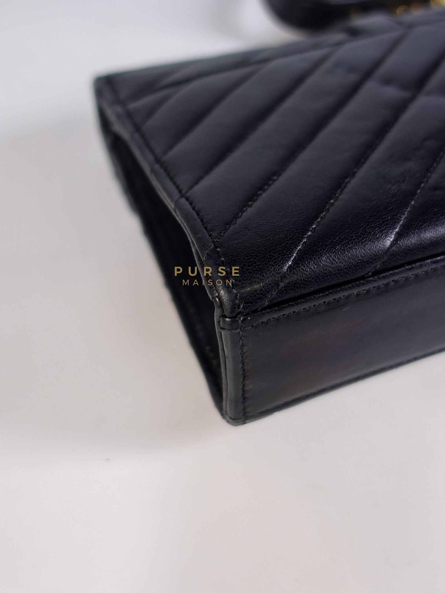 YSL College Black Chevron Lambskin Shoulder Bag | Purse Maison Luxury Bags Shop