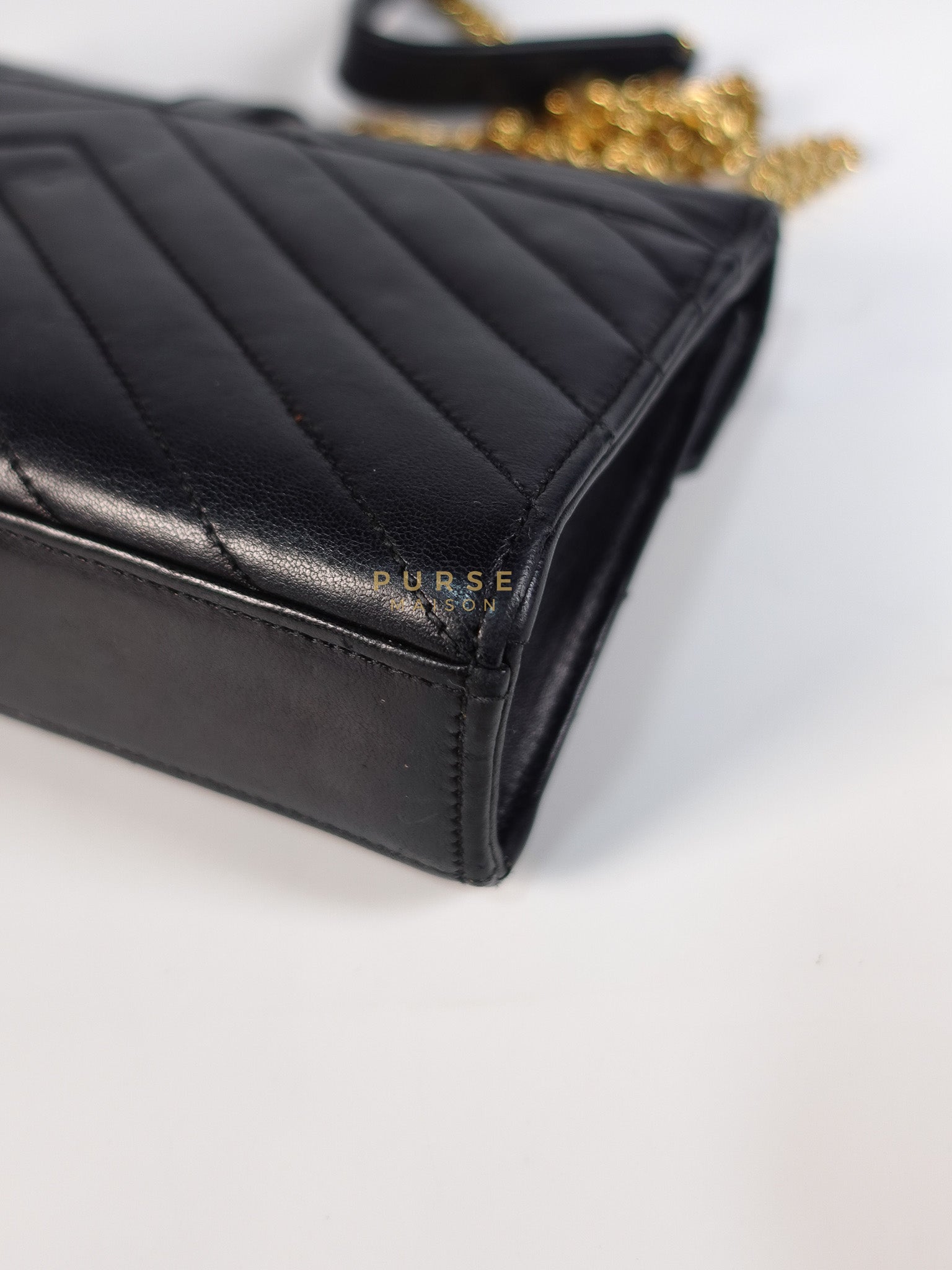 YSL College Black Chevron Lambskin Shoulder Bag | Purse Maison Luxury Bags Shop