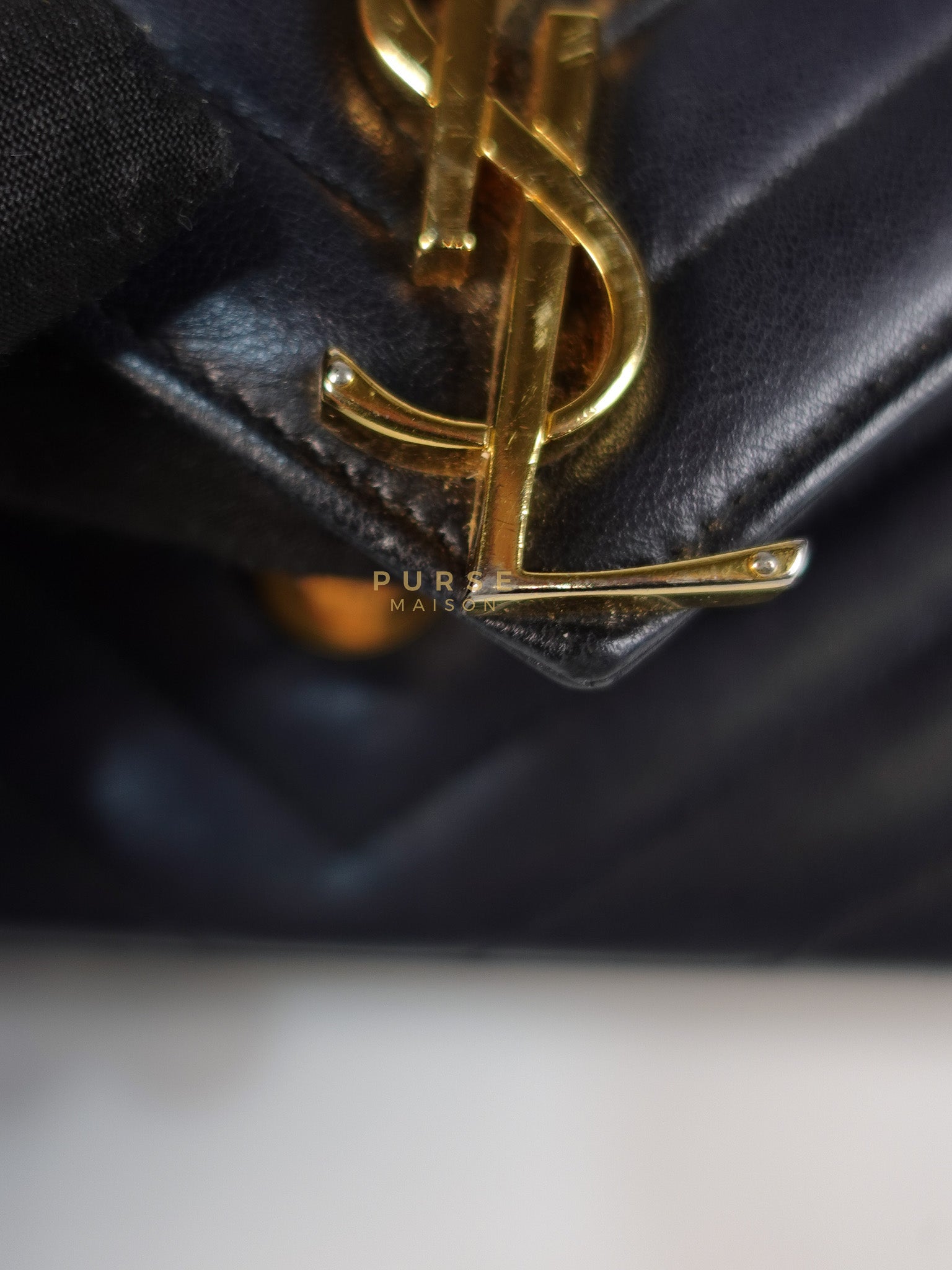 YSL College Black Chevron Lambskin Shoulder Bag | Purse Maison Luxury Bags Shop