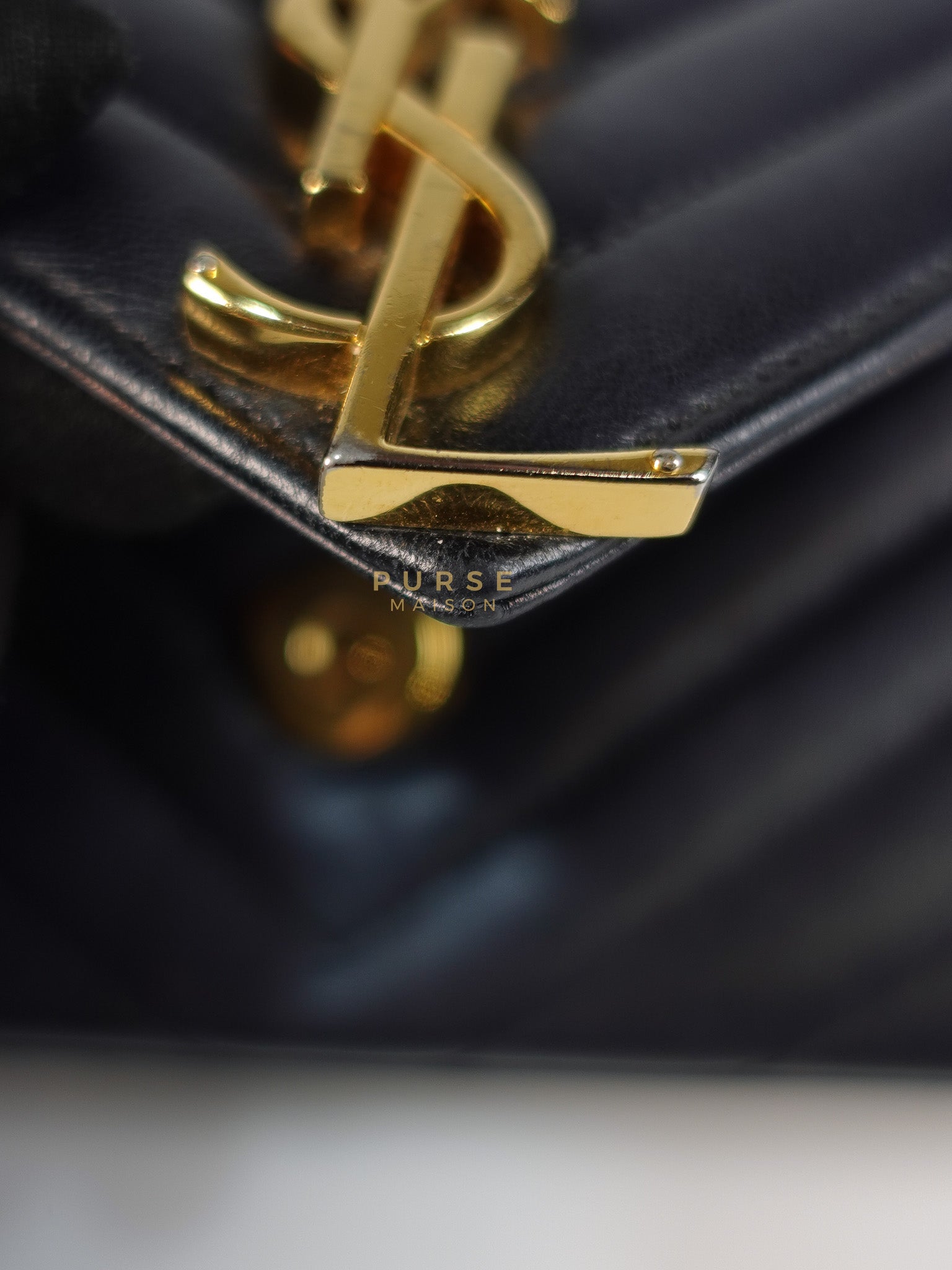 YSL College Black Chevron Lambskin Shoulder Bag | Purse Maison Luxury Bags Shop
