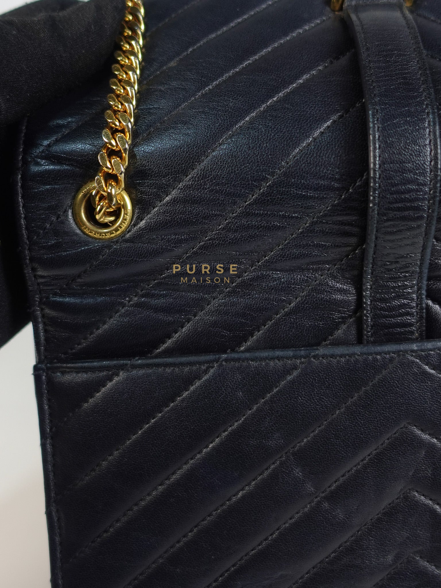 YSL College Black Chevron Lambskin Shoulder Bag | Purse Maison Luxury Bags Shop
