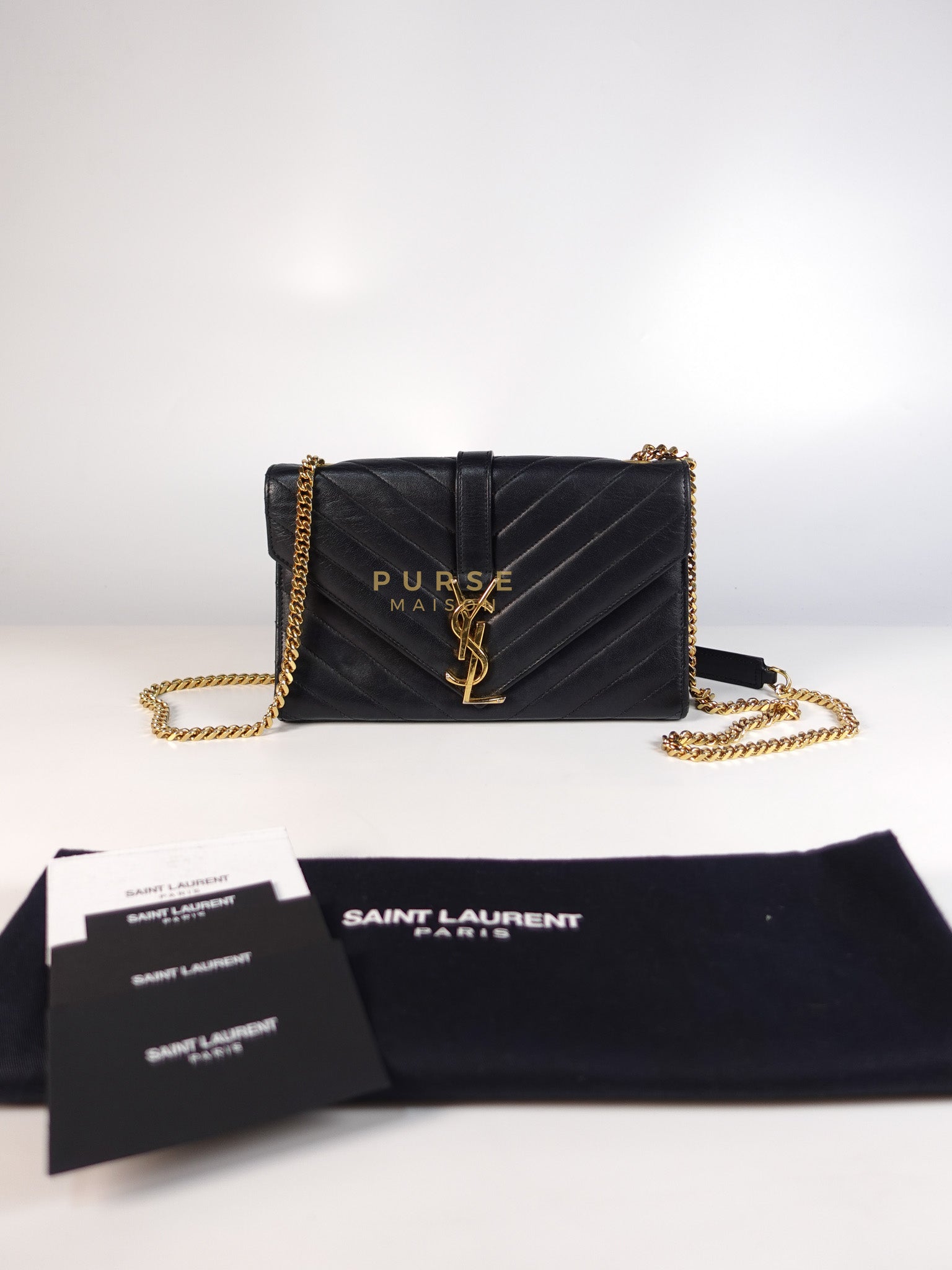YSL College Black Chevron Lambskin Shoulder Bag | Purse Maison Luxury Bags Shop