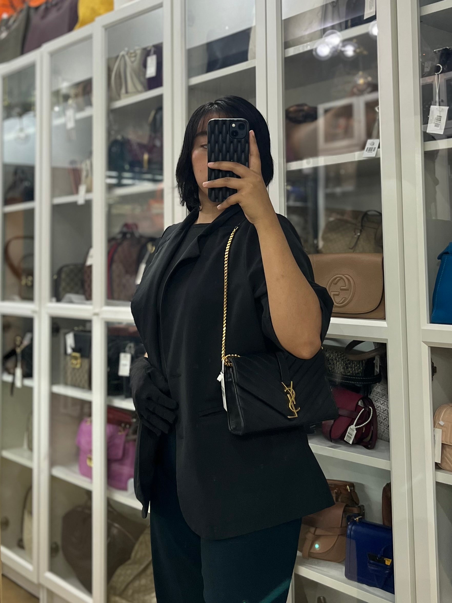 YSL College Black Chevron Lambskin Shoulder Bag | Purse Maison Luxury Bags Shop