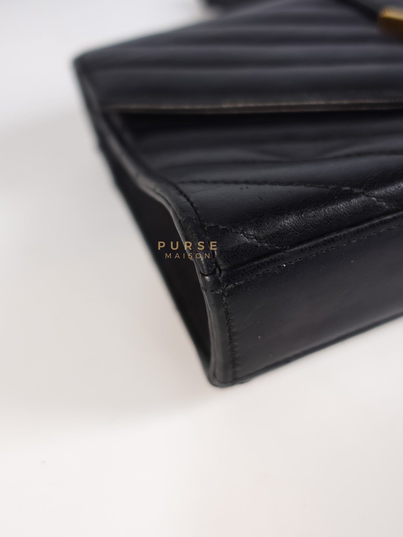 YSL College Black Chevron Lambskin Shoulder Bag | Purse Maison Luxury Bags Shop