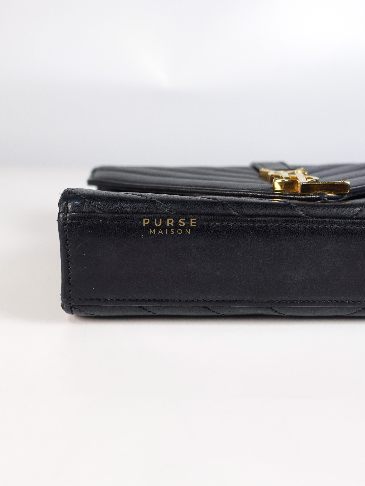 YSL College Black Chevron Lambskin Shoulder Bag | Purse Maison Luxury Bags Shop