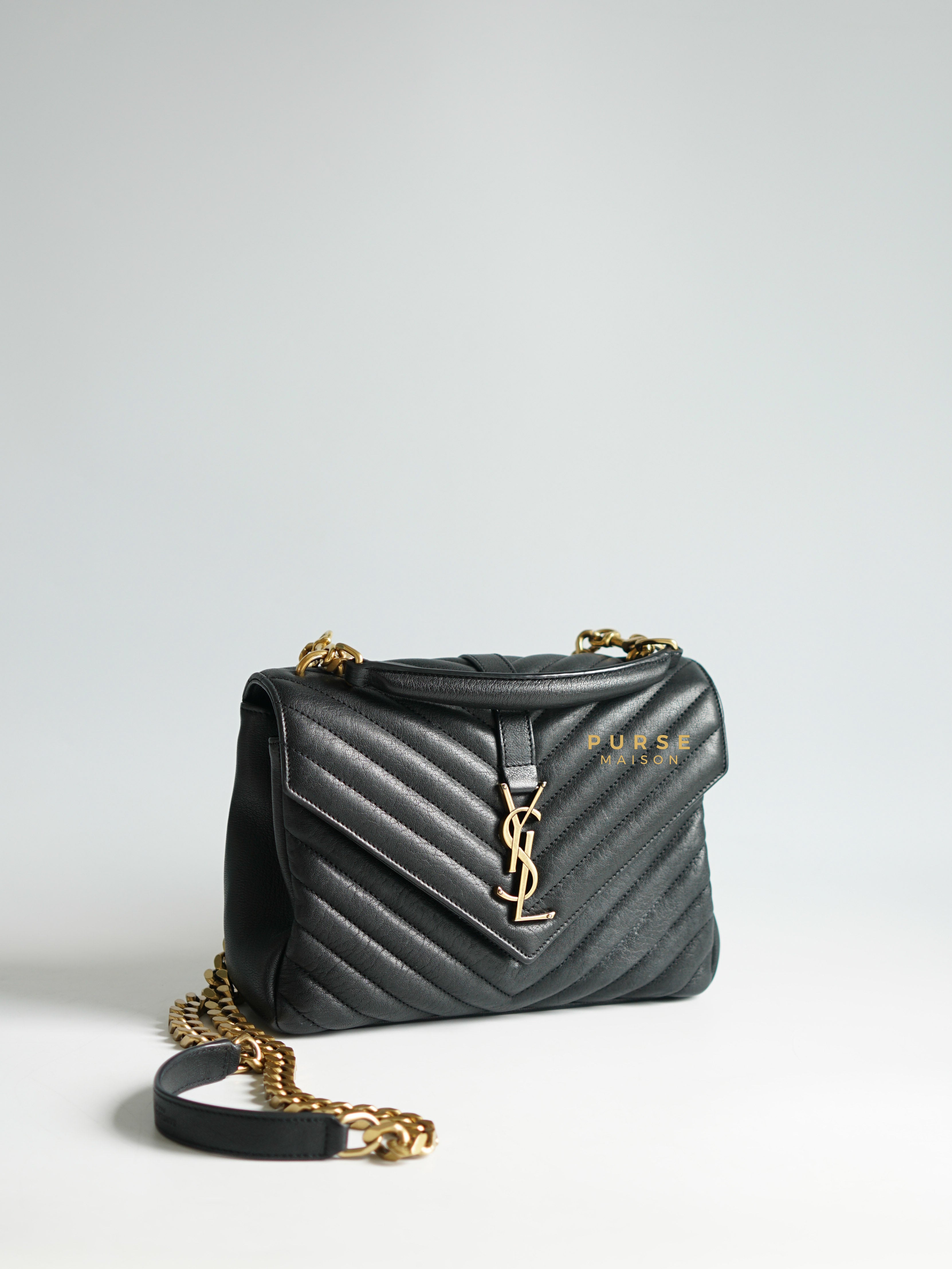 Saint laurent black college medium leather shoulder discount bag