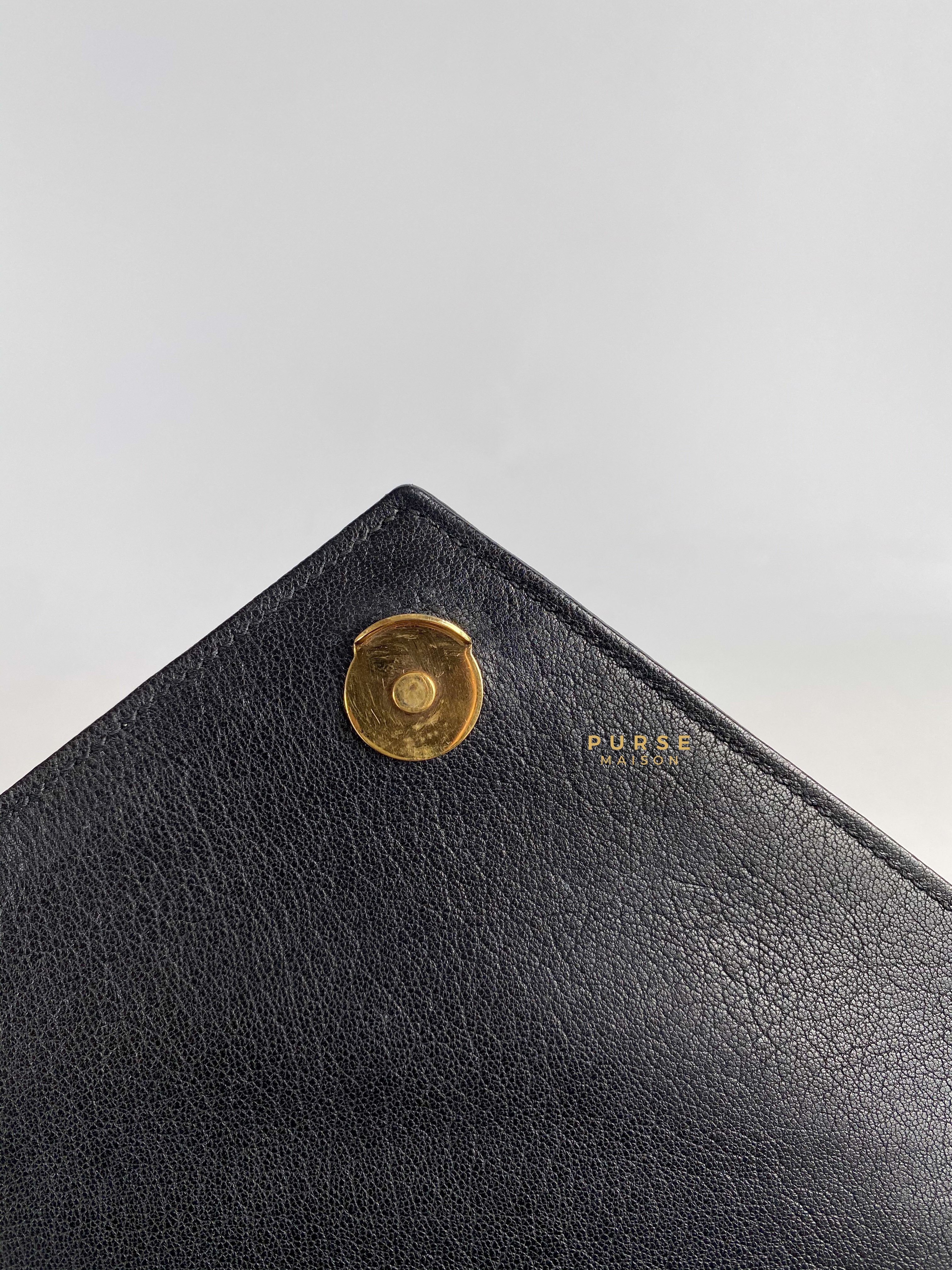 YSL College Medium in Black Sheepskin and Aged Gold Hardware | Purse Maison Luxury Bags Shop